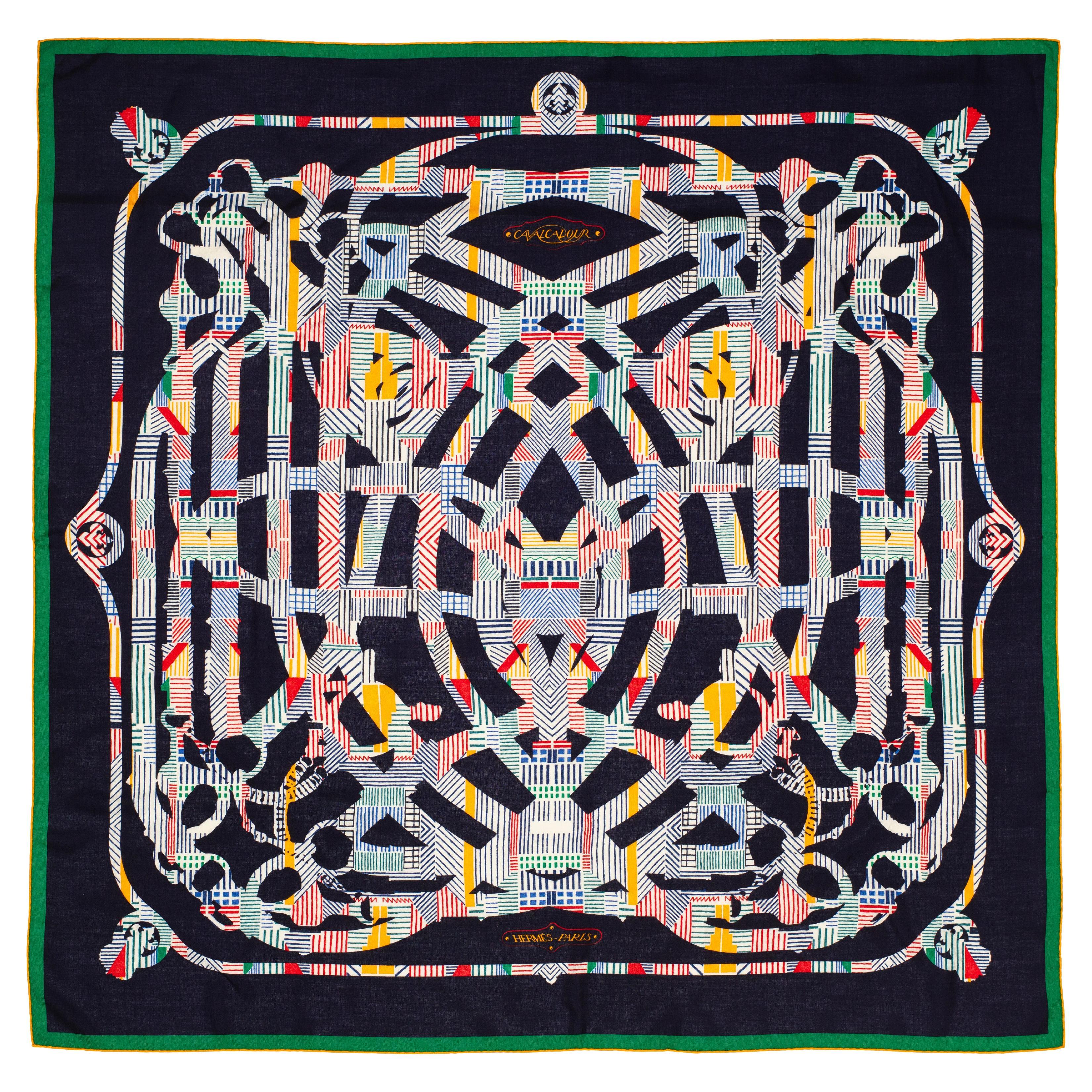 Aut. Chal Hermes Cavalcadour - CS140 - Verde anaranjado Azul marino - Etiqueta de cuidado nueva