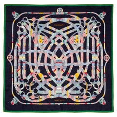 Auth. Hermes Shawl Cavalcadour - CS140 - Orange Green Marine Blue - New Care Tag