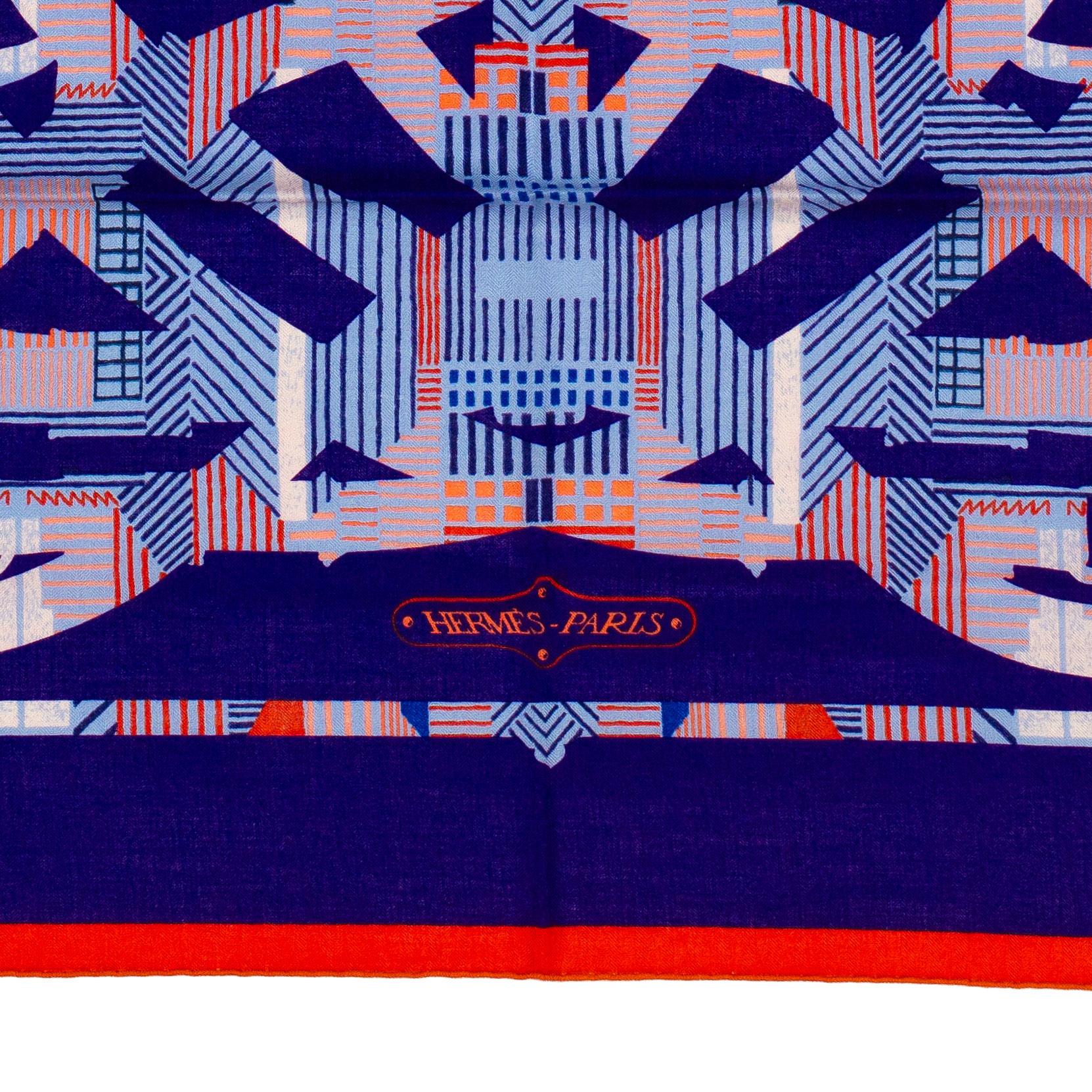 Auth. Hermès Shawl Cavalcadour - CS140 - Red MArine Blue - New 6