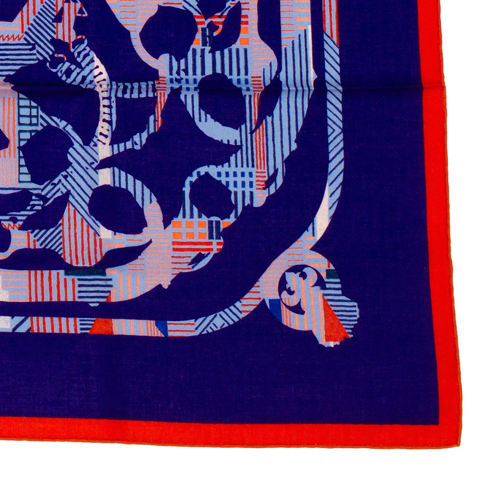 Auth. Hermès Shawl Cavalcadour - CS140 - Red MArine Blue - New 7