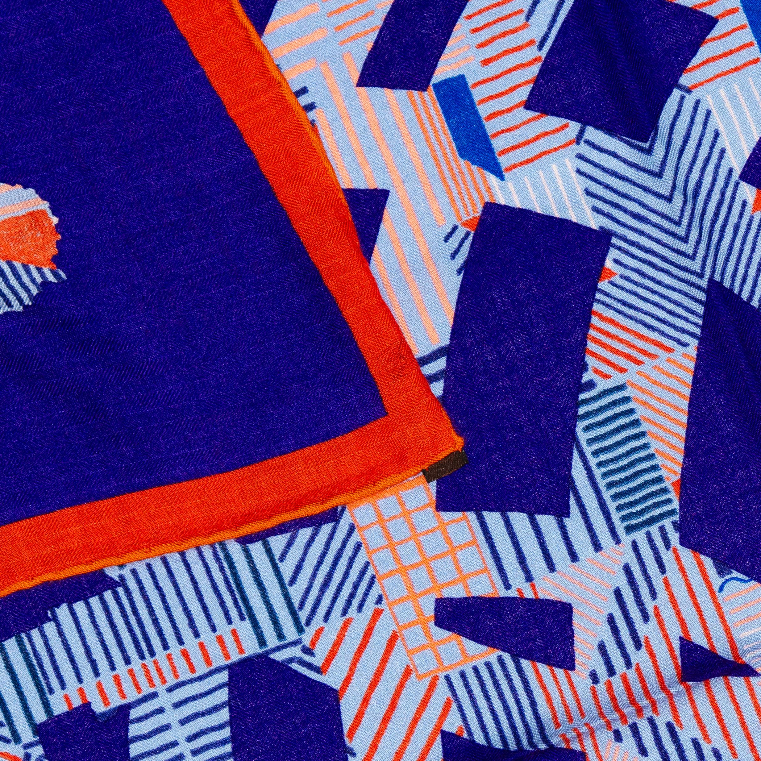 Purple Auth. Hermès Shawl Cavalcadour - CS140 - Red MArine Blue - New