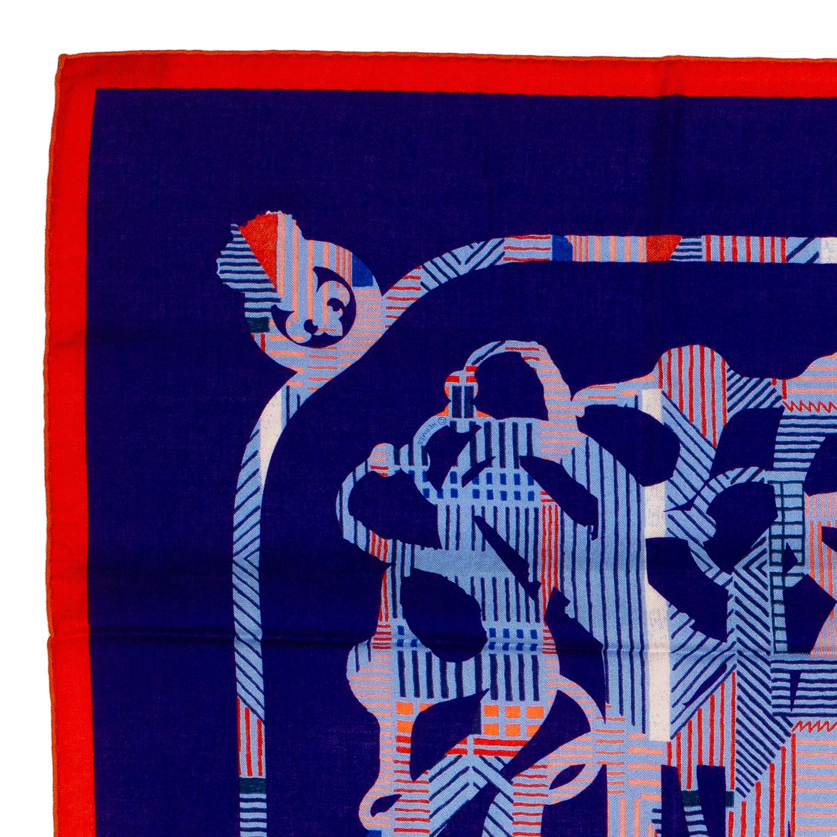Auth. Hermès Shawl Cavalcadour - CS140 - Red MArine Blue - New In New Condition In Ottawa, CA