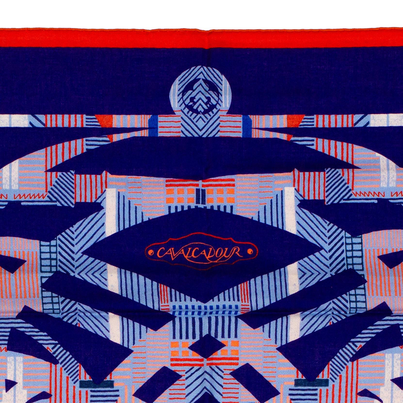 Women's Auth. Hermès Shawl Cavalcadour - CS140 - Red MArine Blue - New