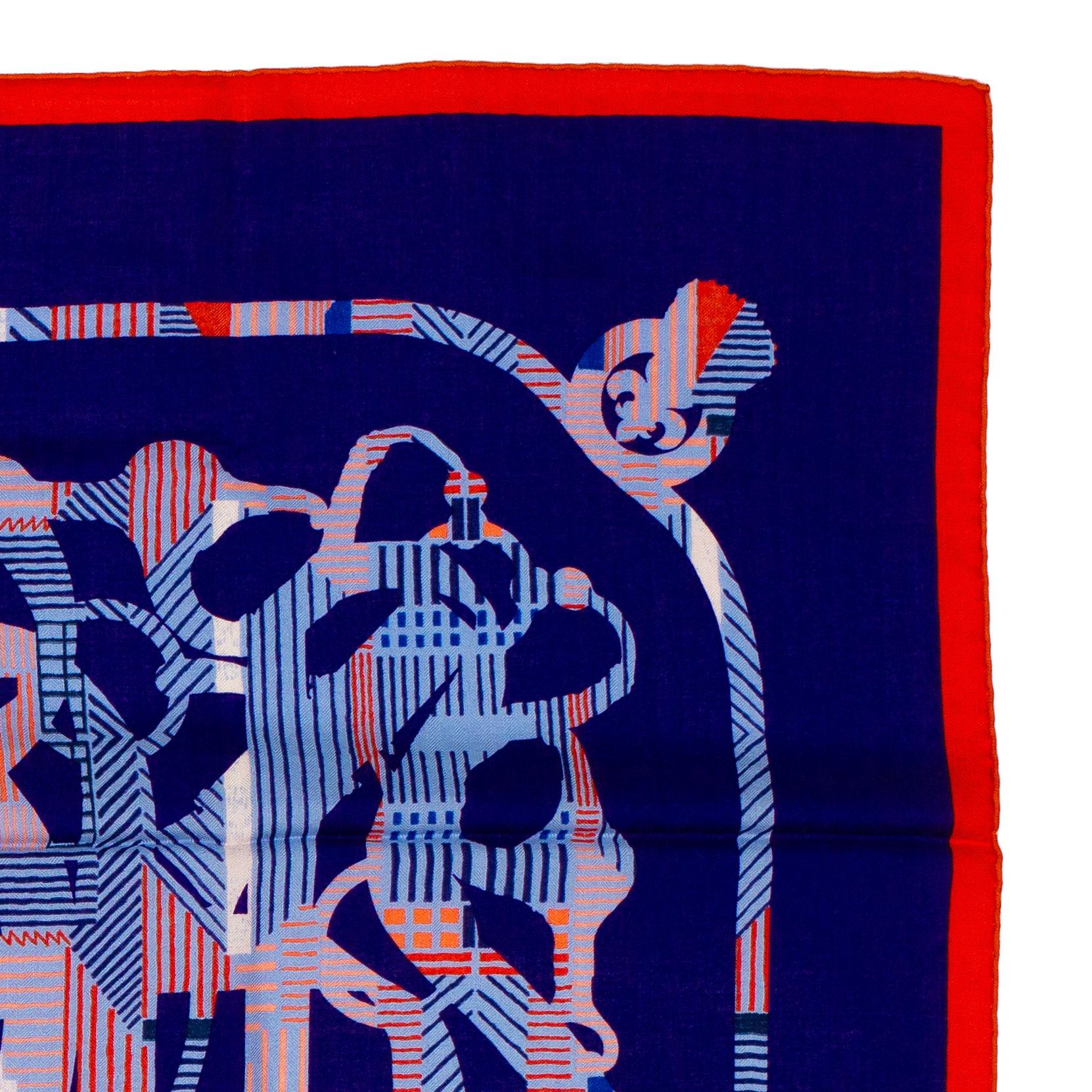 Auth. Hermès Shawl Cavalcadour - CS140 - Red MArine Blue - New 1