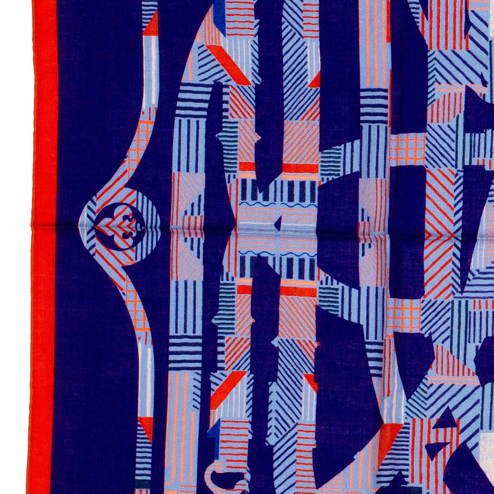 Auth. Hermès Shawl Cavalcadour - CS140 - Red MArine Blue - New 2
