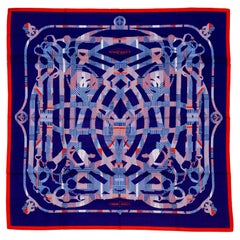 Auth. Hermès Shawl Cavalcadour - CS140 - Red MArine Blue - New
