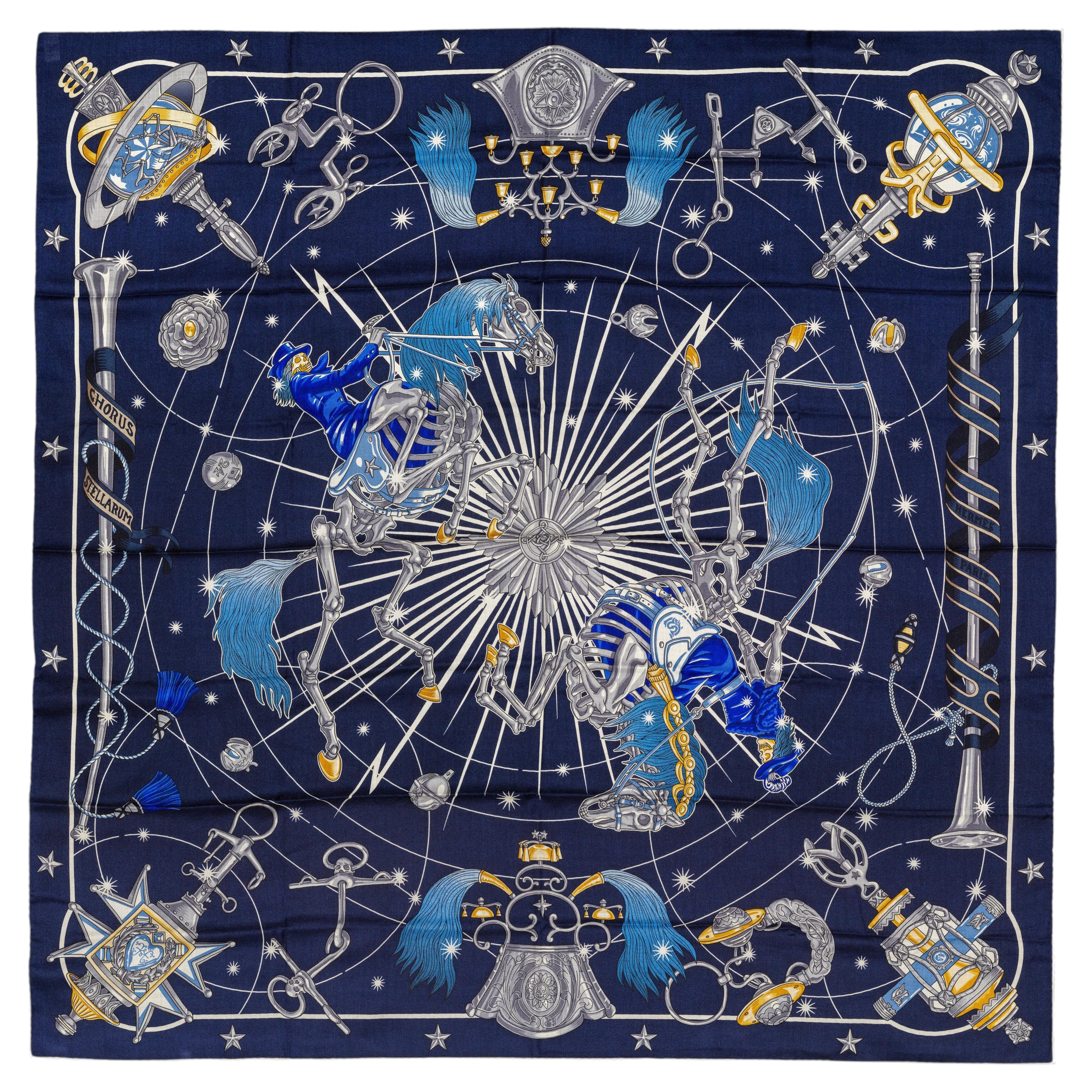 Autor. Hermes-Schal – Chorus Stellarum – CS140 – Marine Indigo Blanc – Mit Etikett