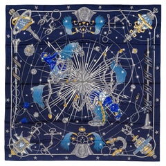 Auth. Hermes Shawl - Chorus Stellarum - CS140 - Marine Indigo Blanc - New Tag