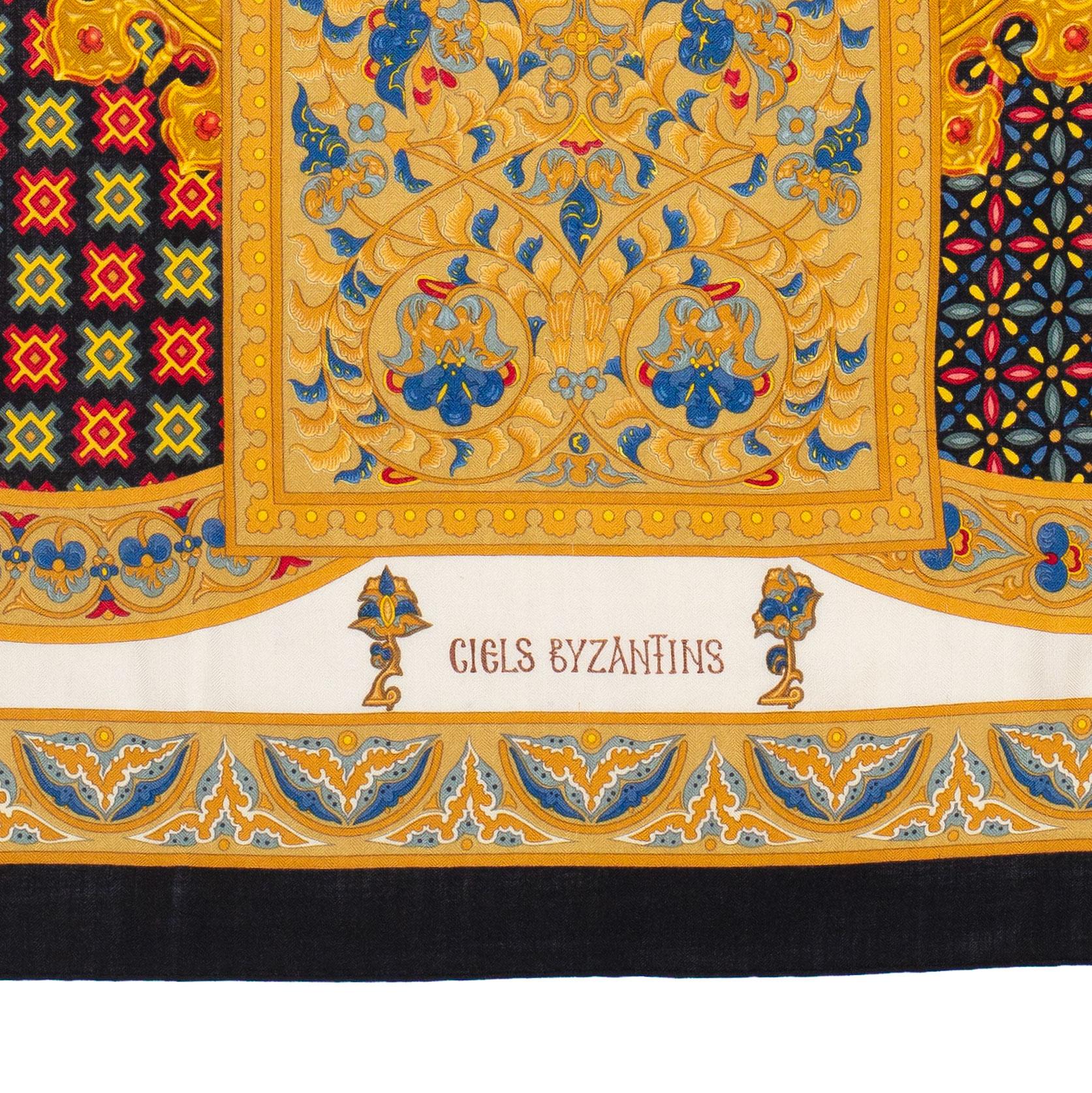 Auth. Hermes Shawl  Ciels Bizentins - CS140 - Black Or White - MINT Rare! For Sale 11