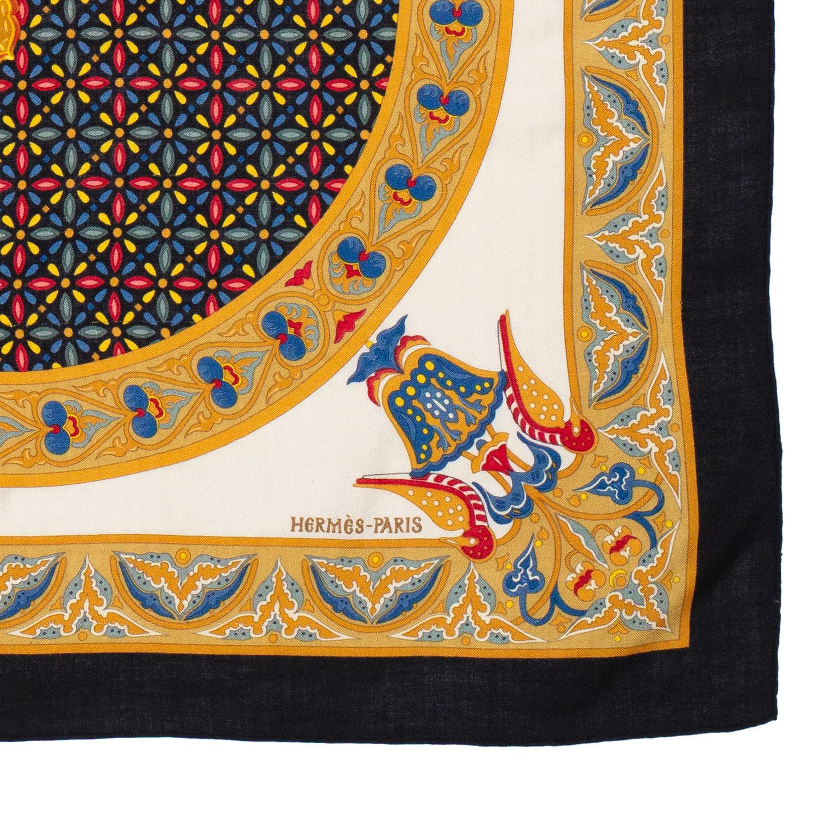 Auth. Hermes Shawl  Ciels Bizentins - CS140 - Black Or White - MINT Rare! For Sale 12