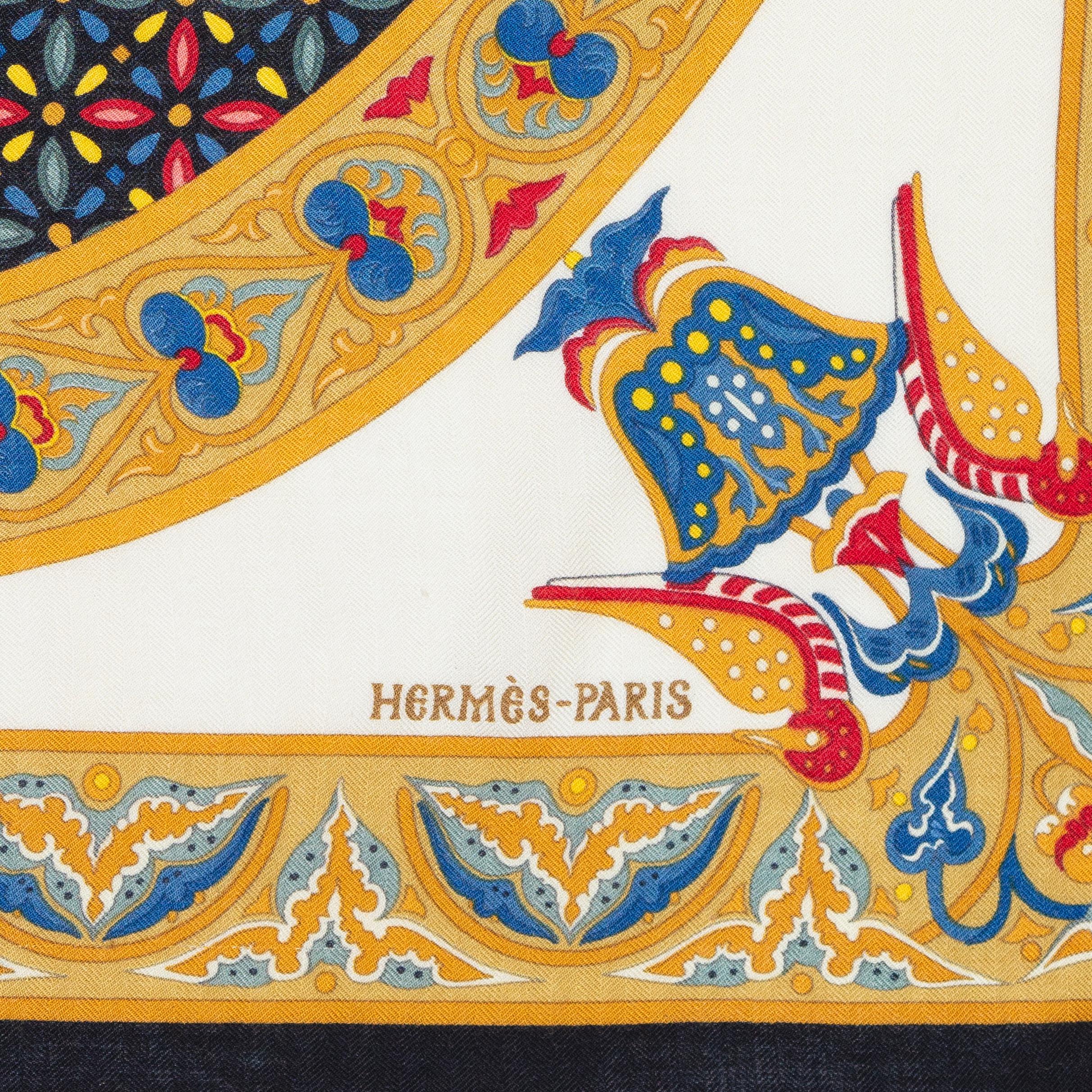 Beige Auth. Hermes Shawl  Ciels Bizentins - CS140 - Black Or White - MINT Rare! For Sale
