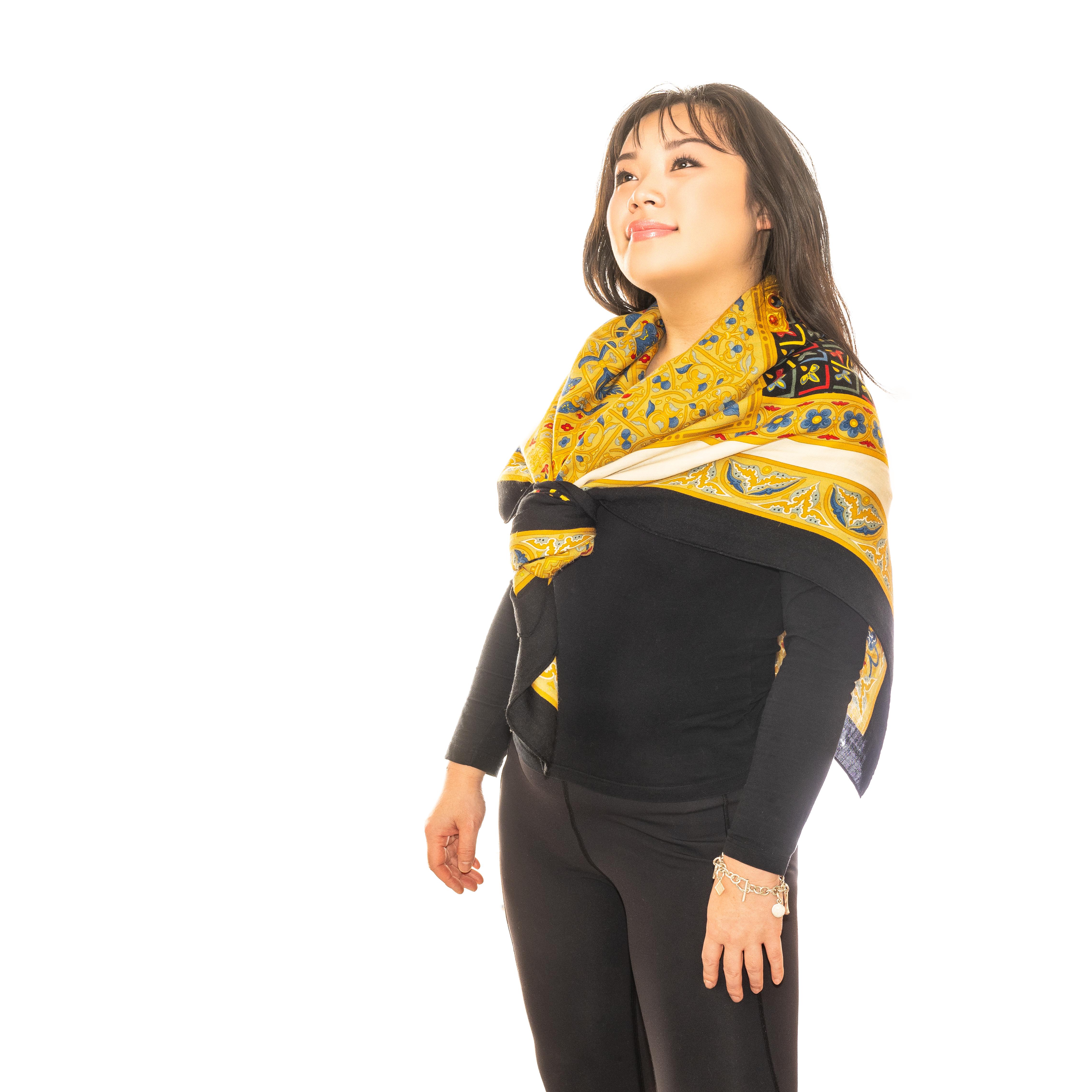 Auth. Hermes Shawl  Ciels Bizentins - CS140 - Black Or White - MINT Rare! In Excellent Condition For Sale In Ottawa, CA