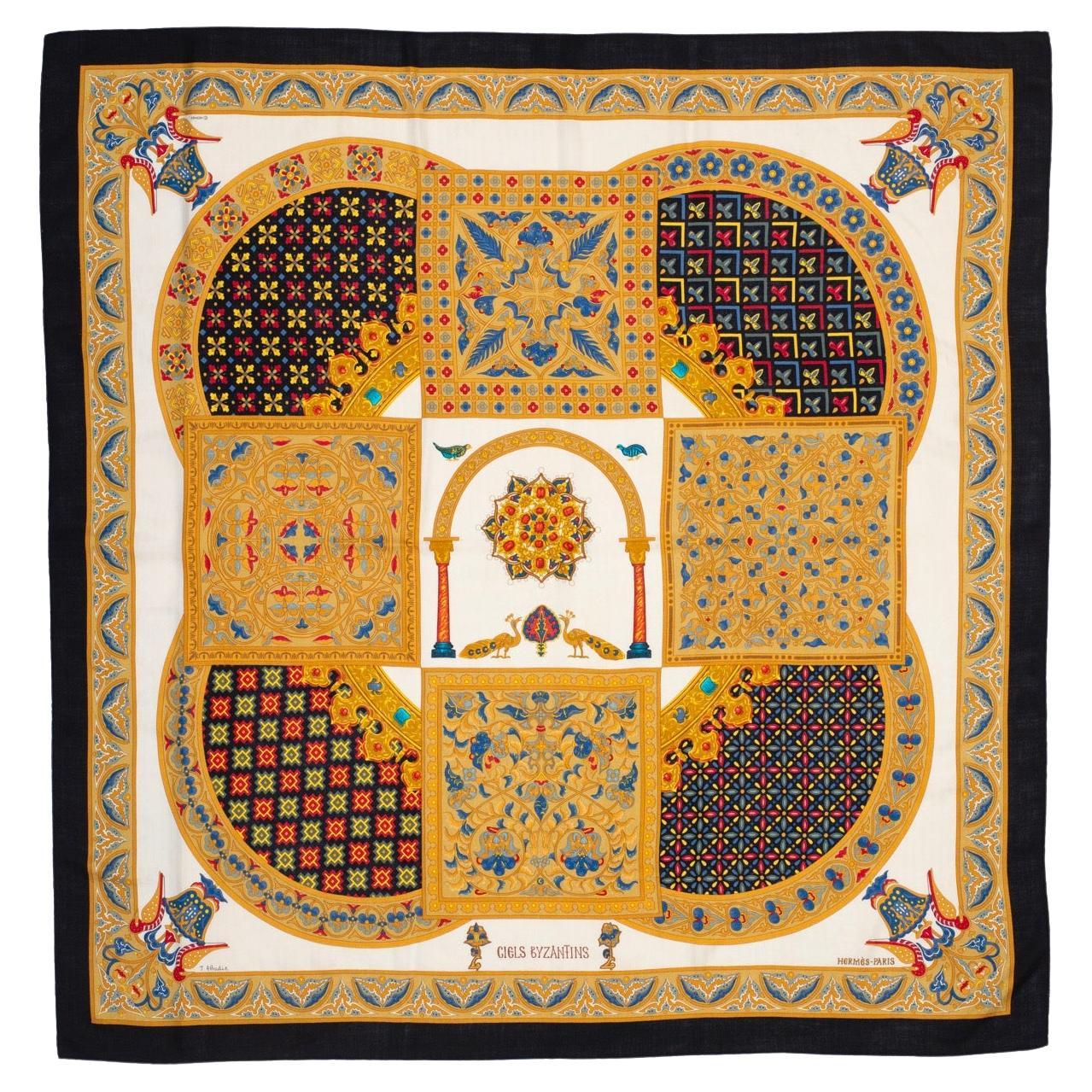 Auth. Hermes Shawl  Ciels Bizentins - CS140 - Black Or White - MINT Rare! For Sale