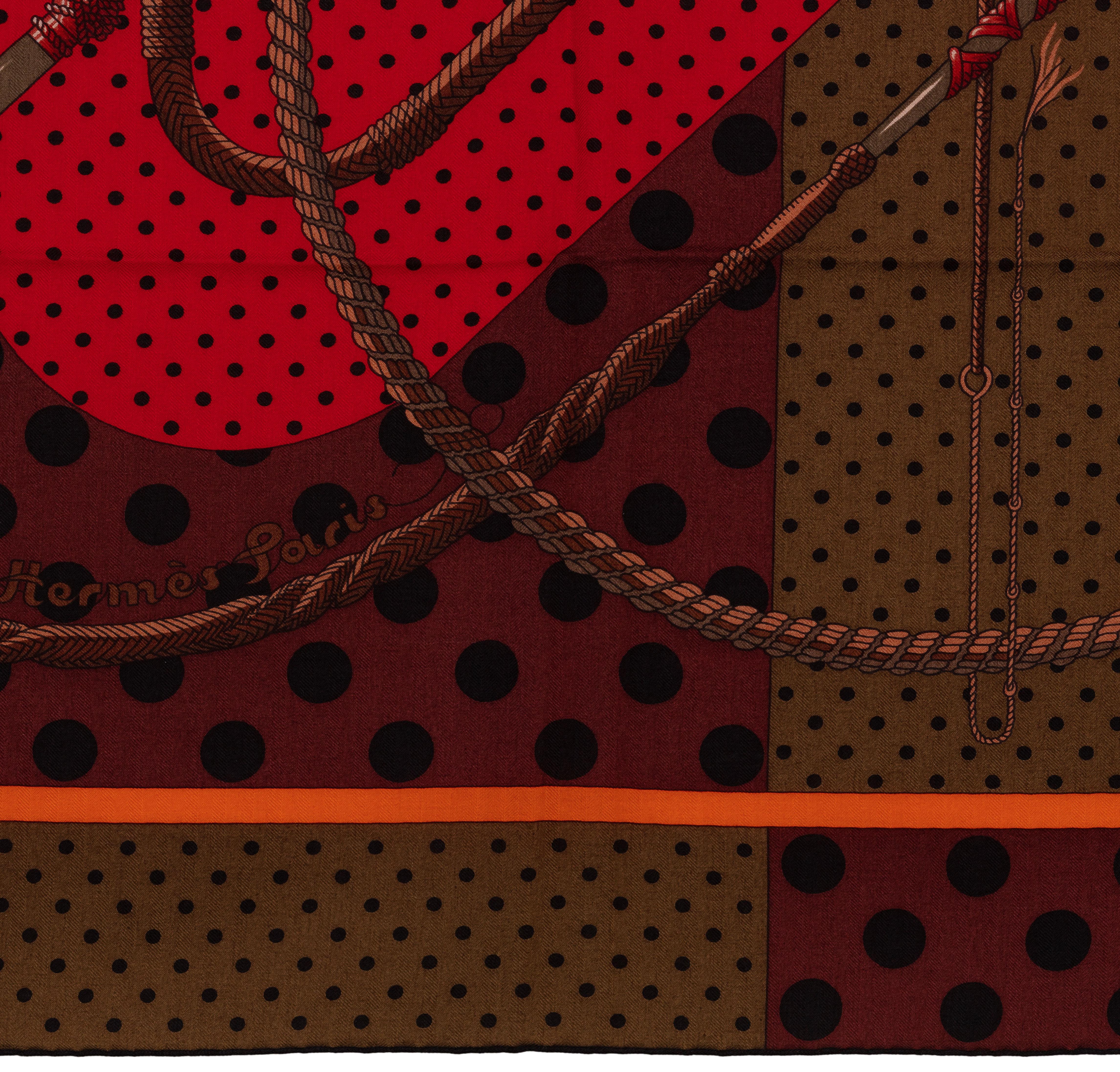 Auth. Hermès Scialle Clic Clac A Pois - CS140 - Kaki Rouge Acajou NUOVO in vendita 5