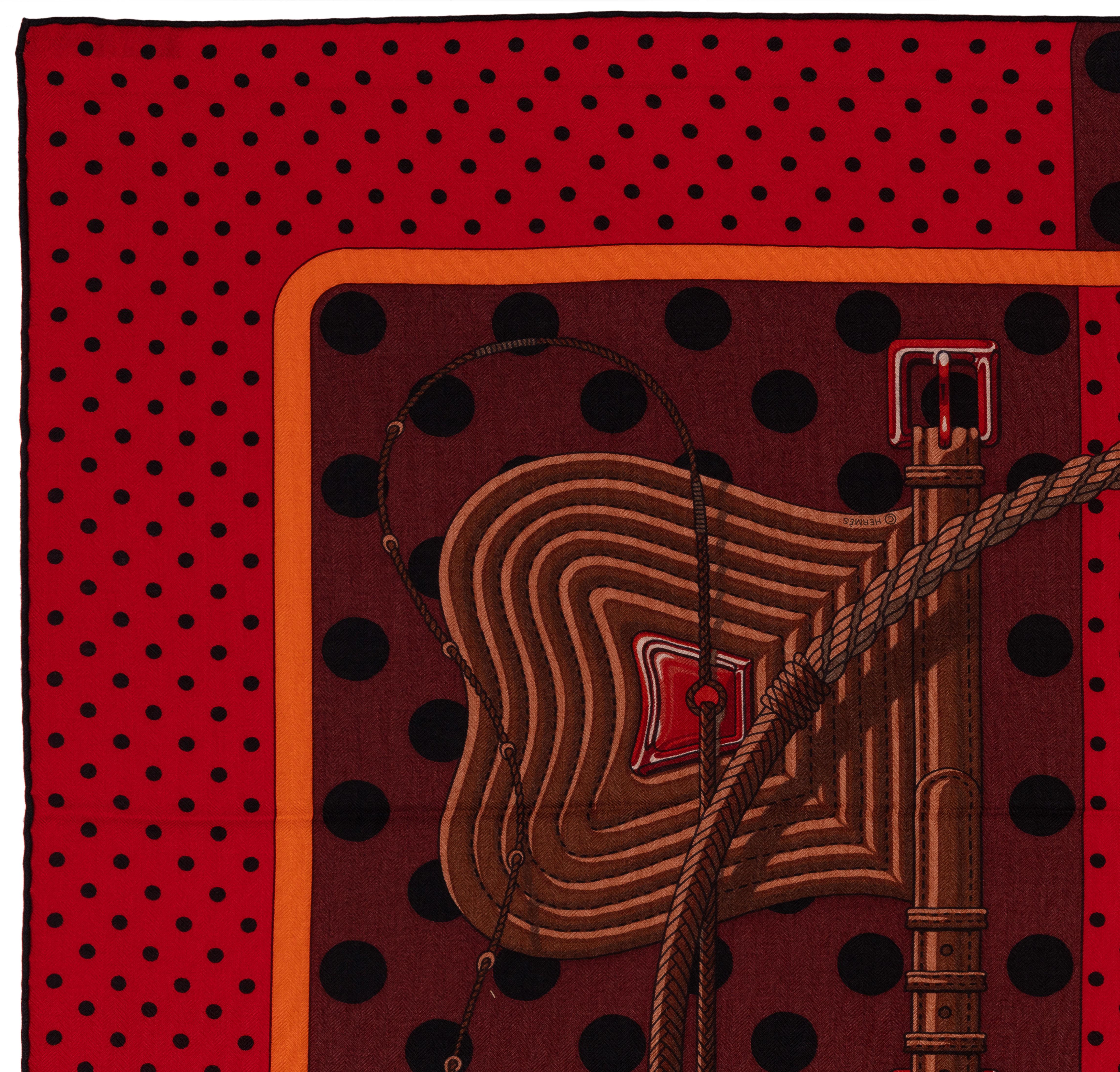 Rosso Auth. Hermès Scialle Clic Clac A Pois - CS140 - Kaki Rouge Acajou NUOVO in vendita