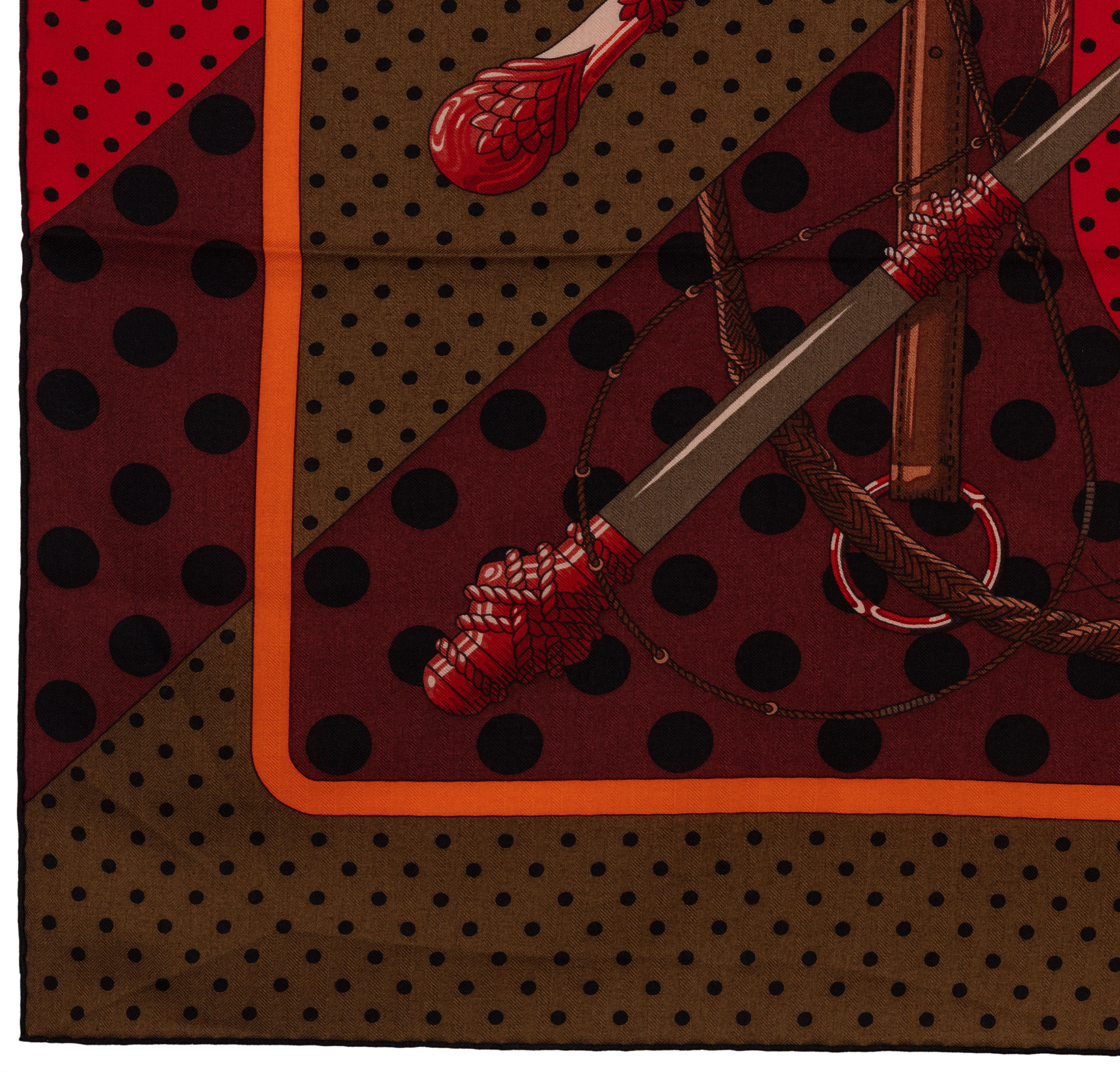 Auth. Hermès Scialle Clic Clac A Pois - CS140 - Kaki Rouge Acajou NUOVO in vendita 4