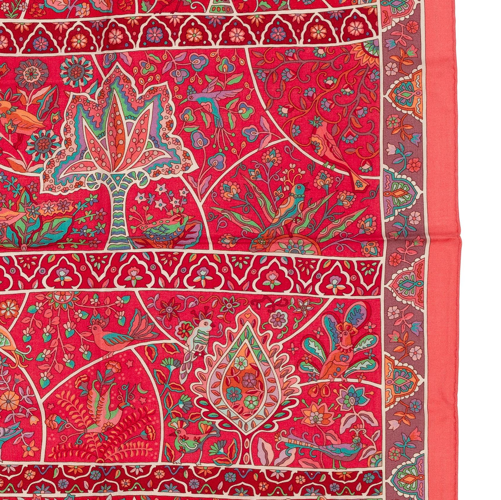 Auth. Hermes Shawl CS140 Au Pays Des Oiseaux Fleurs - CS140 - Rose - NEW 6