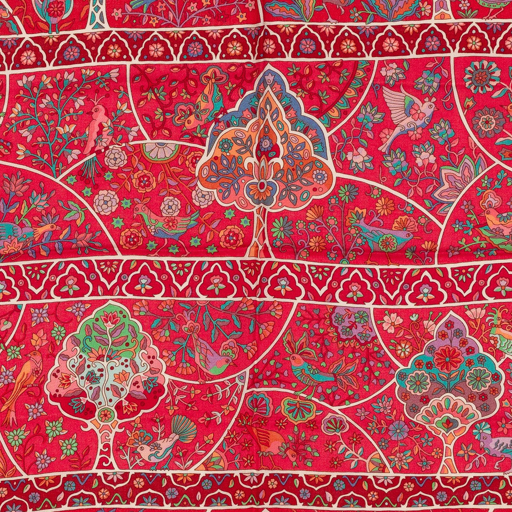 Auth. Hermes Shawl CS140 Au Pays Des Oiseaux Fleurs - CS140 - Rose - NEW 7