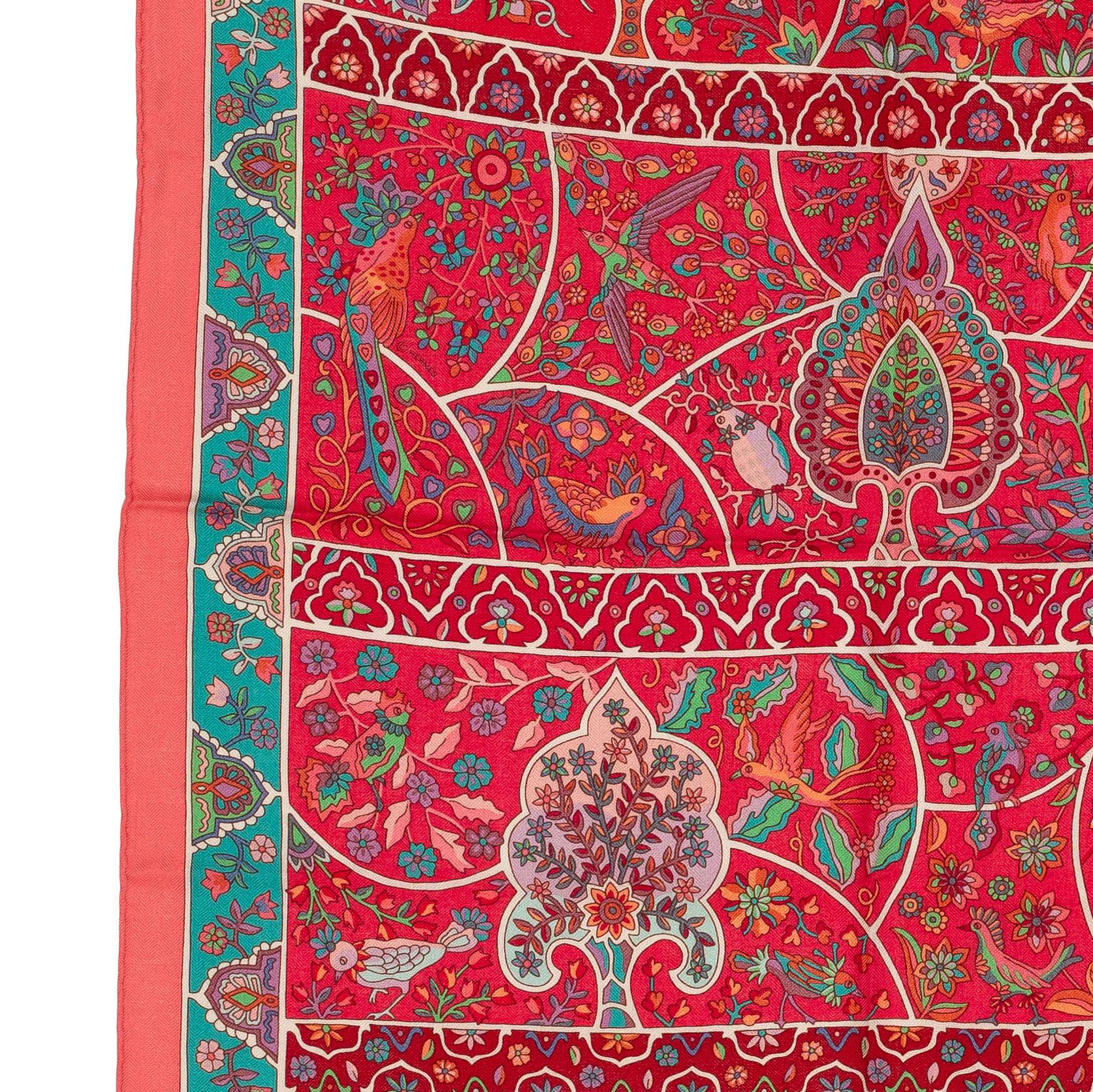 Auth. Hermes Shawl CS140 Au Pays Des Oiseaux Fleurs - CS140 - Rose - NEW 8