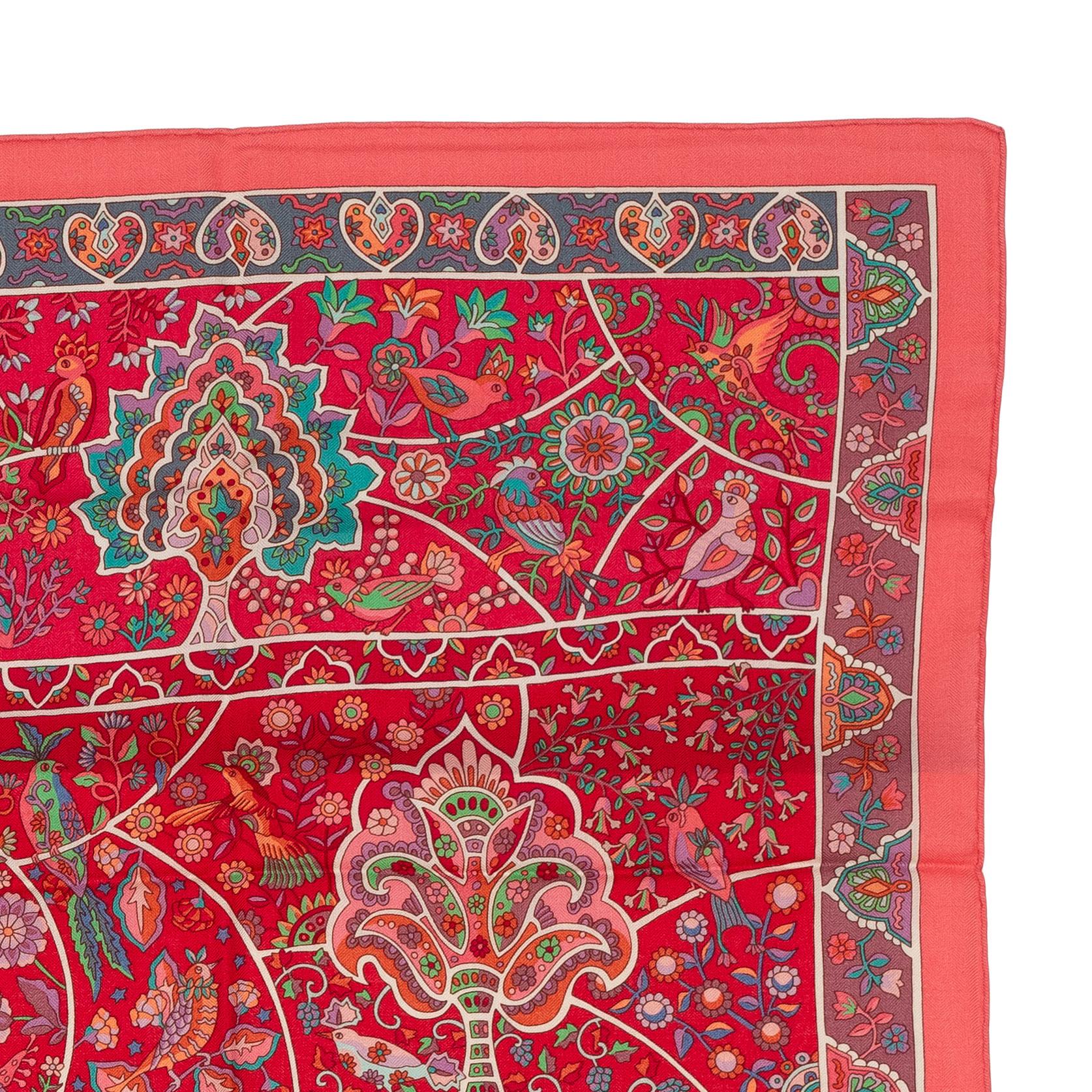Auth. Hermes Shawl CS140 Au Pays Des Oiseaux Fleurs - CS140 - Rose - NEW 9