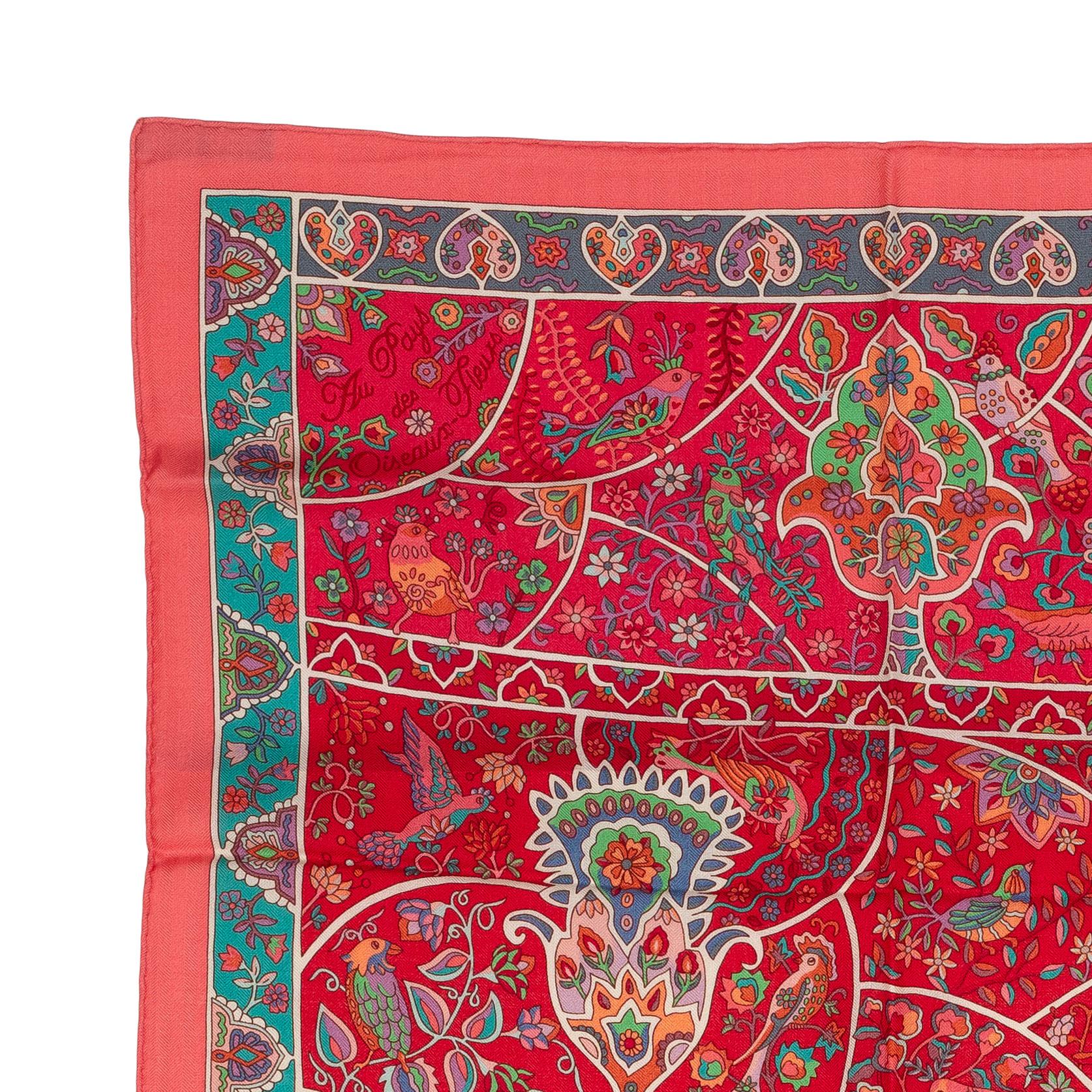Auth. Hermes Shawl CS140 Au Pays Des Oiseaux Fleurs - CS140 - Rose - NEW 11