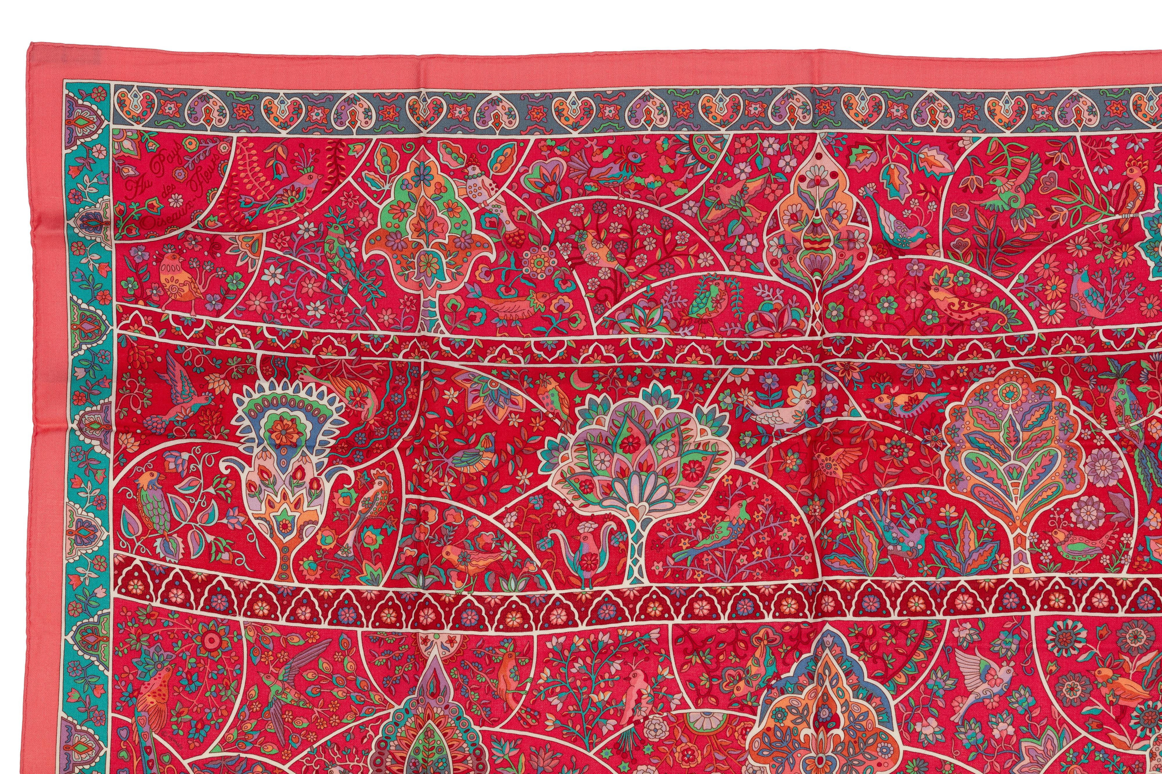 Pink Auth. Hermes Shawl CS140 Au Pays Des Oiseaux Fleurs - CS140 - Rose - NEW