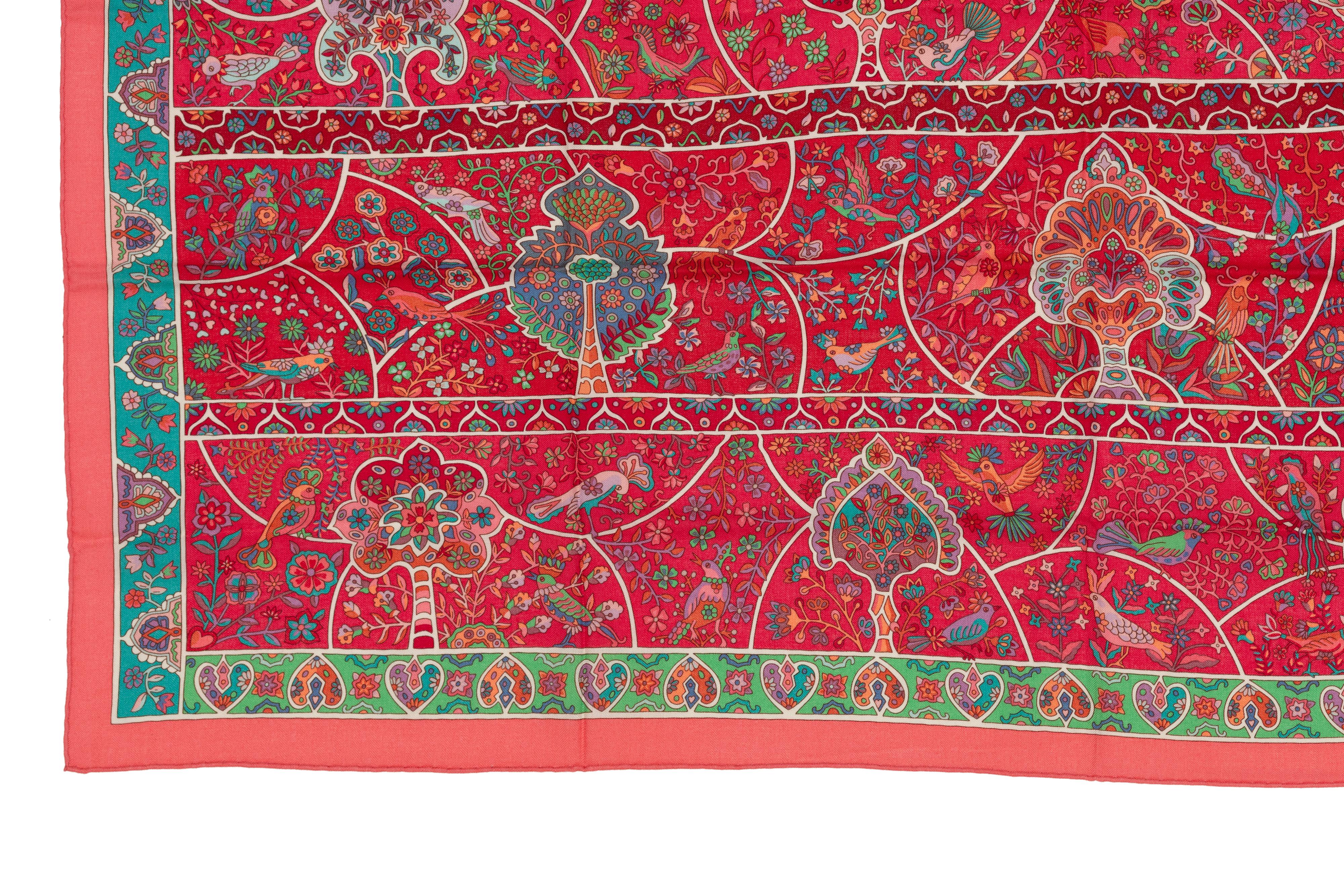 Women's Auth. Hermes Shawl CS140 Au Pays Des Oiseaux Fleurs - CS140 - Rose - NEW