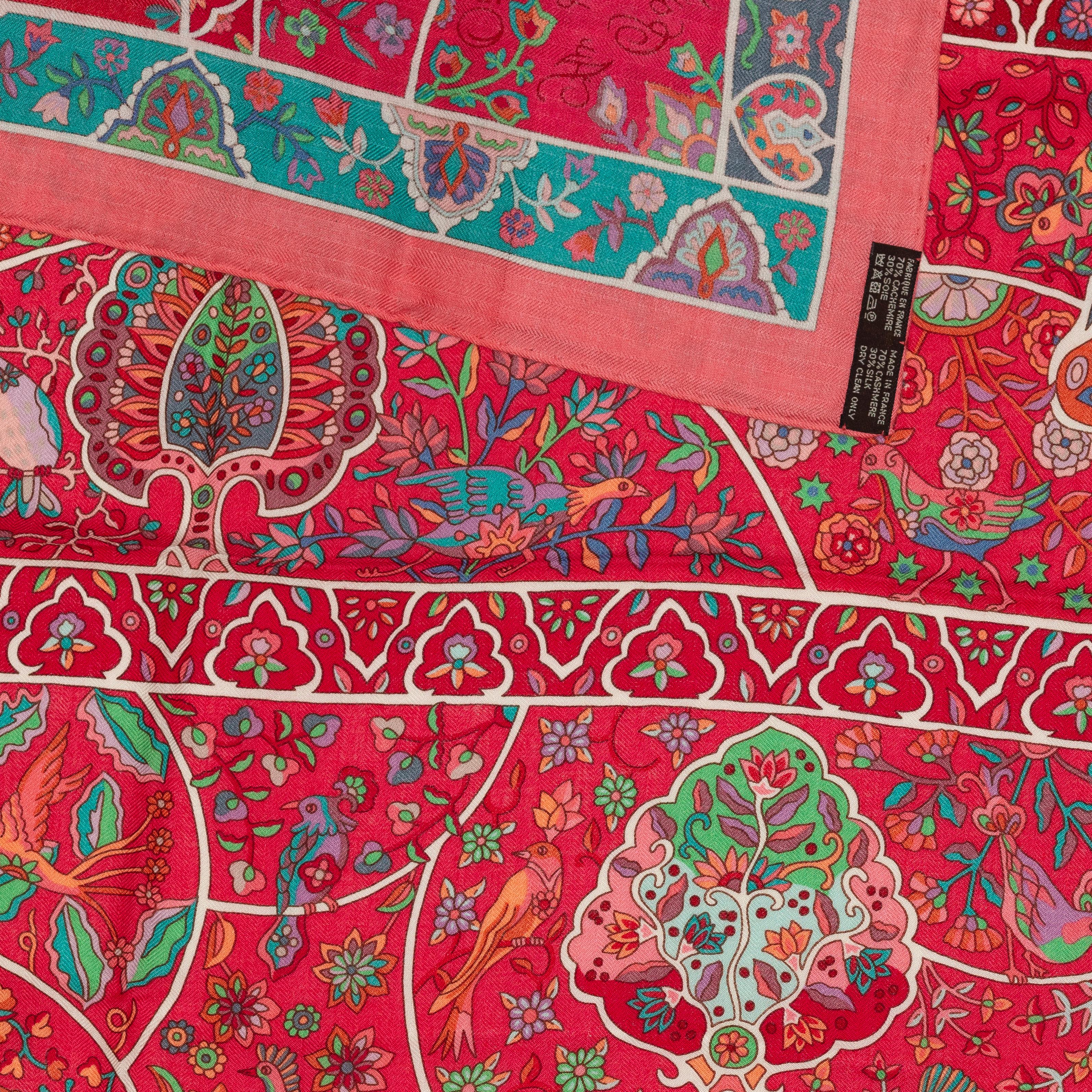 Auth. Hermes Shawl CS140 Au Pays Des Oiseaux Fleurs - CS140 - Rose - NEW 1