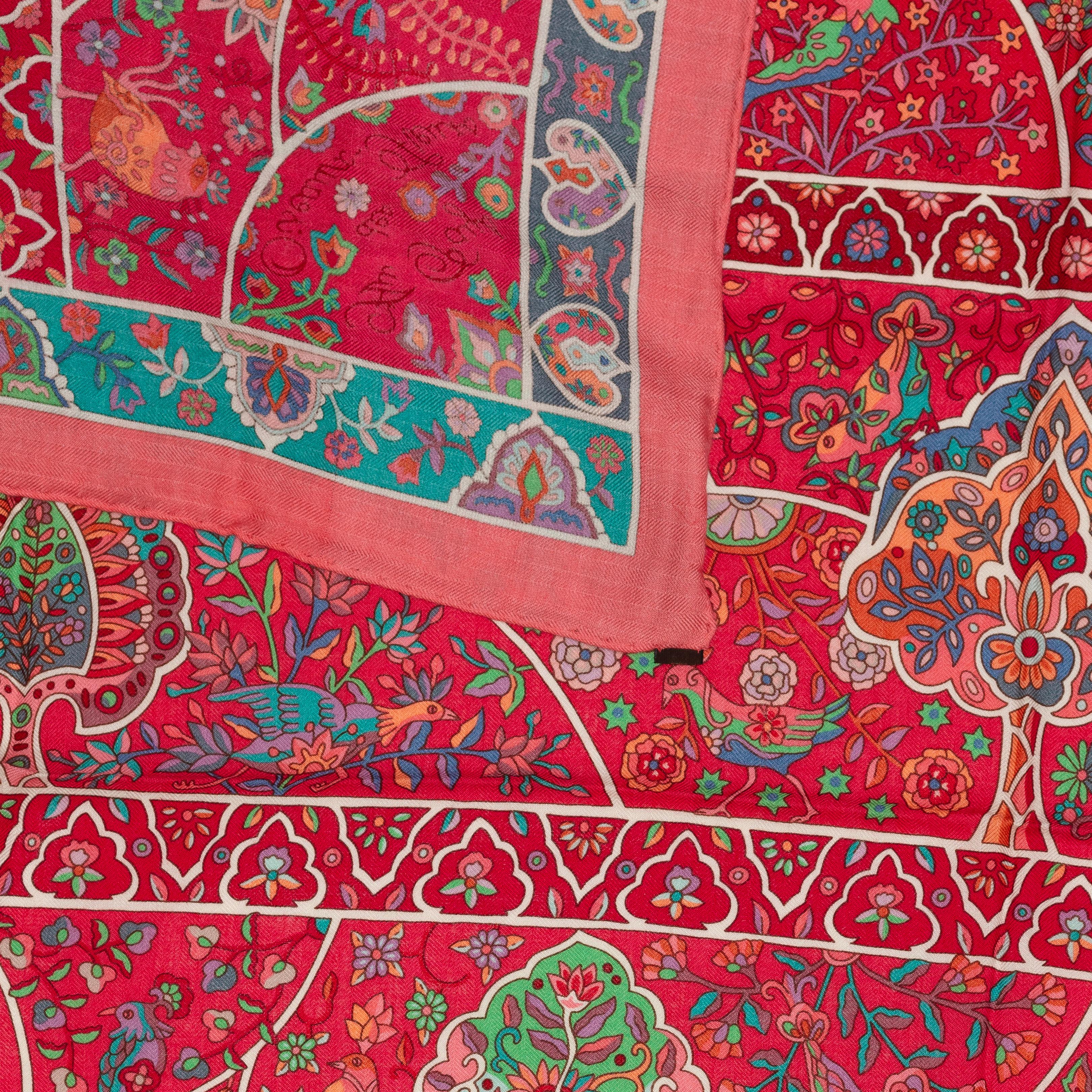 Auth. Hermes Shawl CS140 Au Pays Des Oiseaux Fleurs - CS140 - Rose - NEW 2