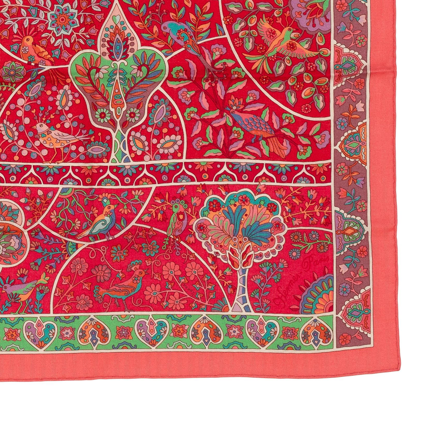 Auth. Hermes Shawl CS140 Au Pays Des Oiseaux Fleurs - CS140 - Rose - NEW 3