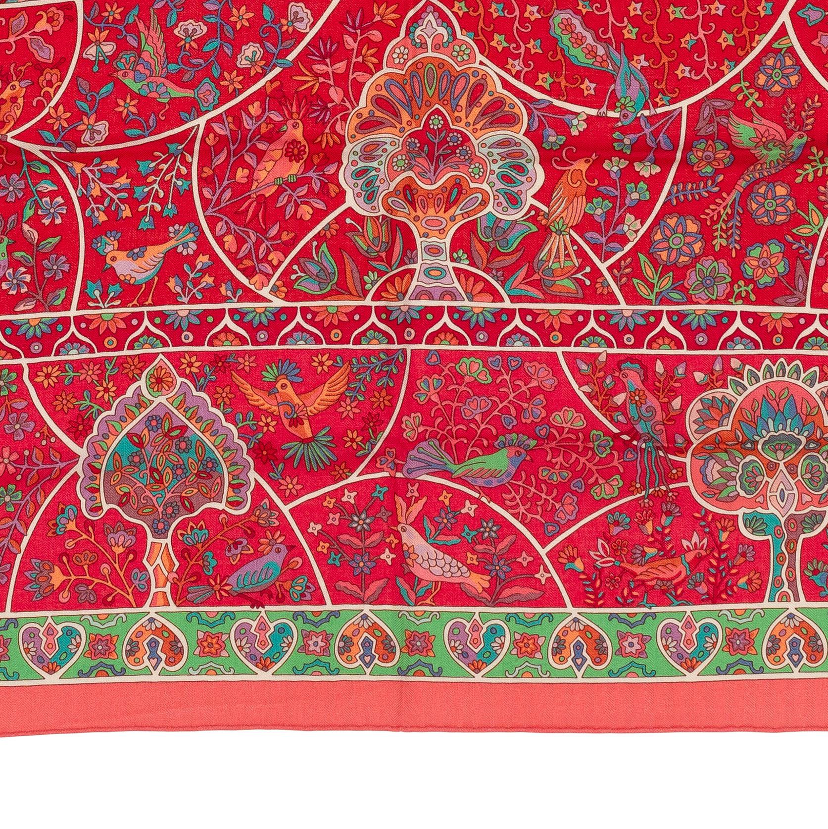 Auth. Hermes Shawl CS140 Au Pays Des Oiseaux Fleurs - CS140 - Rose - NEW 4