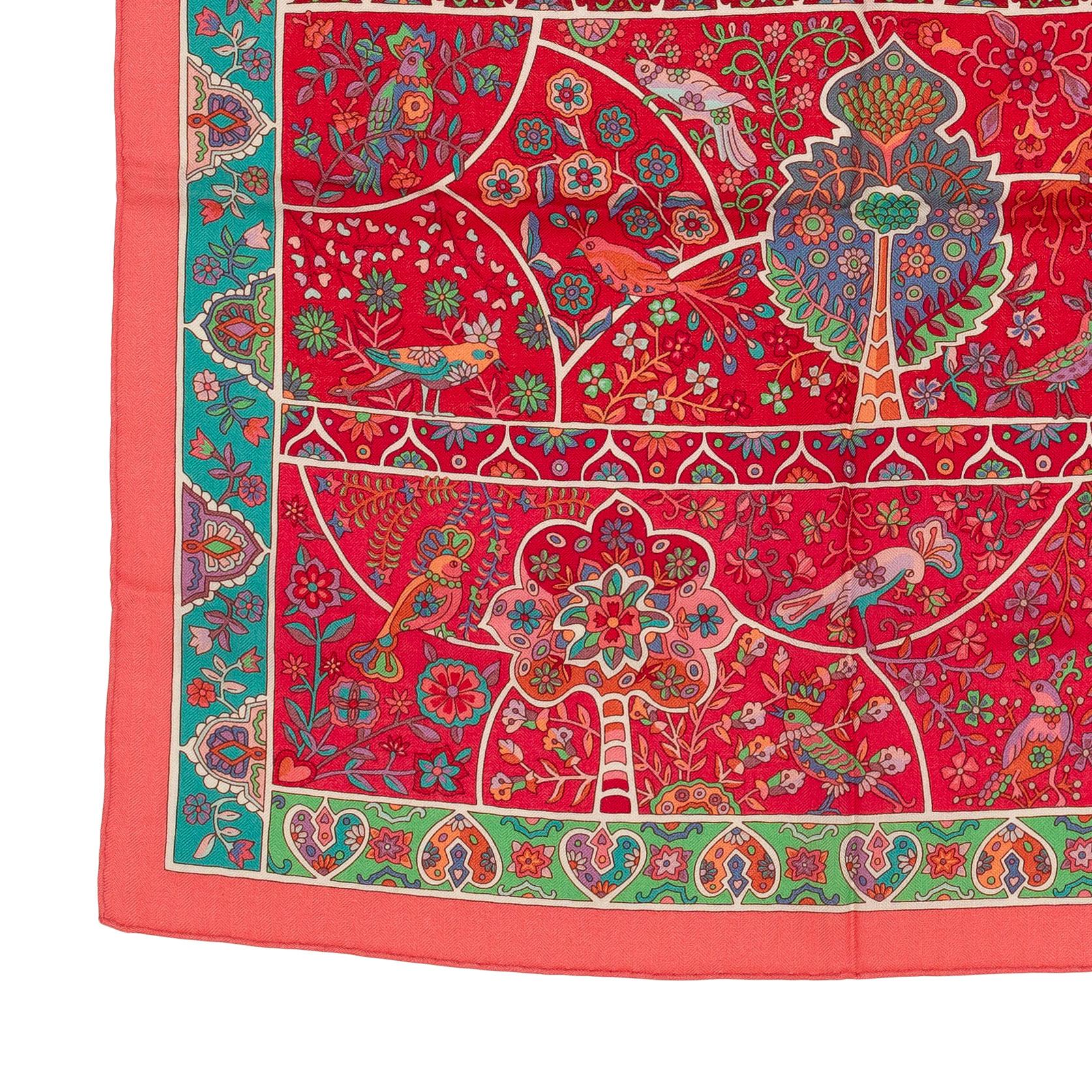 Auth. Hermes Shawl CS140 Au Pays Des Oiseaux Fleurs - CS140 - Rose - NEW 5