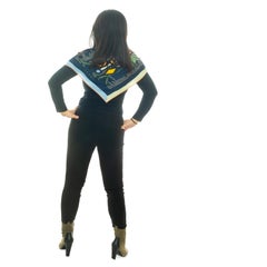 Auth. Hermes Shawl CS140 Botanica Grafica Dark Blue Orange - NEw WOCTS