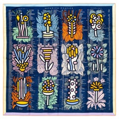 Autor. Hermes Schal CS140 Botanica Grafica Dunkelblau Orange - NEw WOCTS