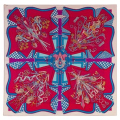 Auth. Hermes Shawl CS140 Bouquets Sellier Blanc Rose Indien Turquoise New S/Tag
