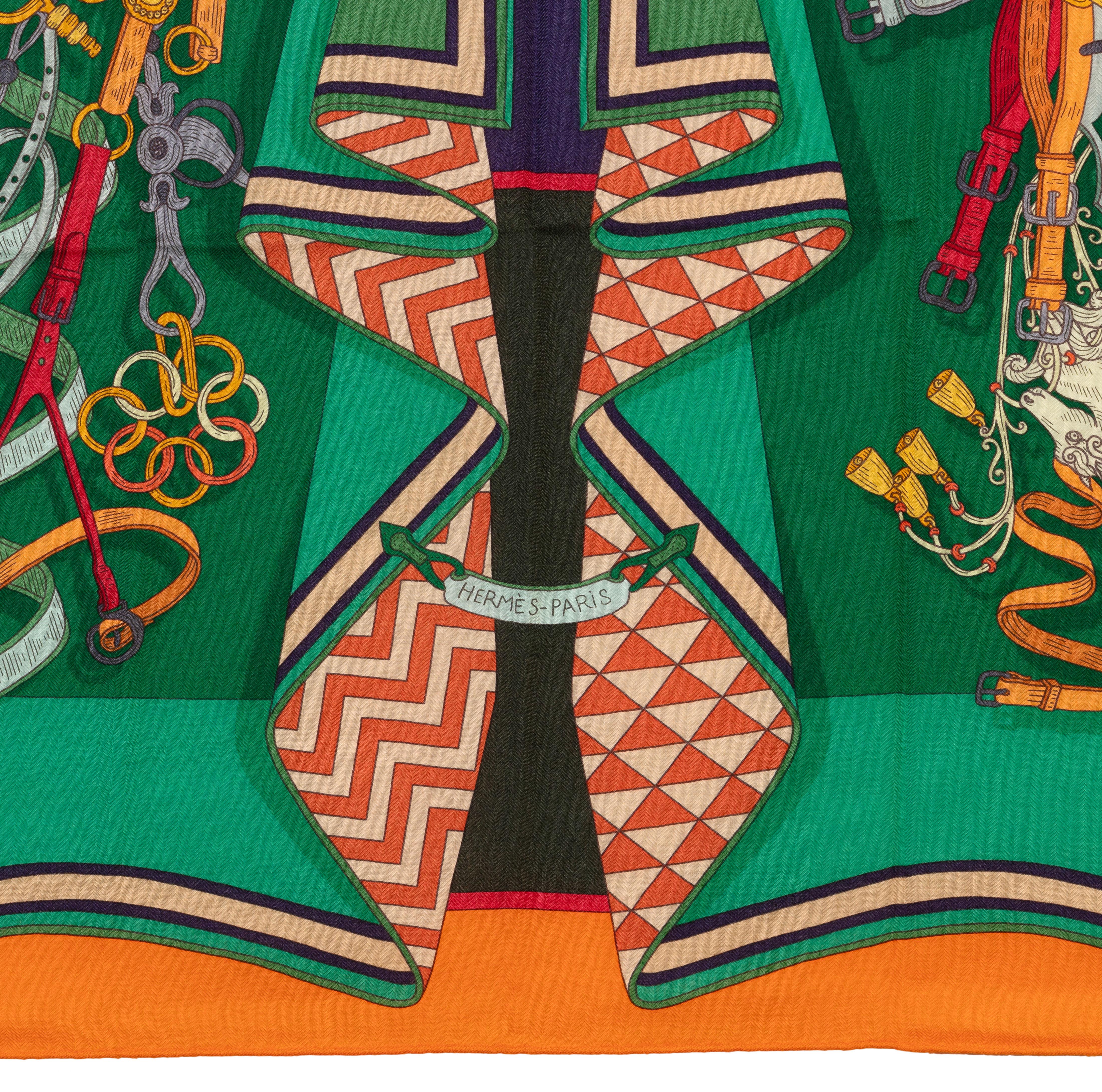 Auth. Hermes Shawl CS140 Bouquets Sellier - CS140 - Orange Green NEW For Sale 5