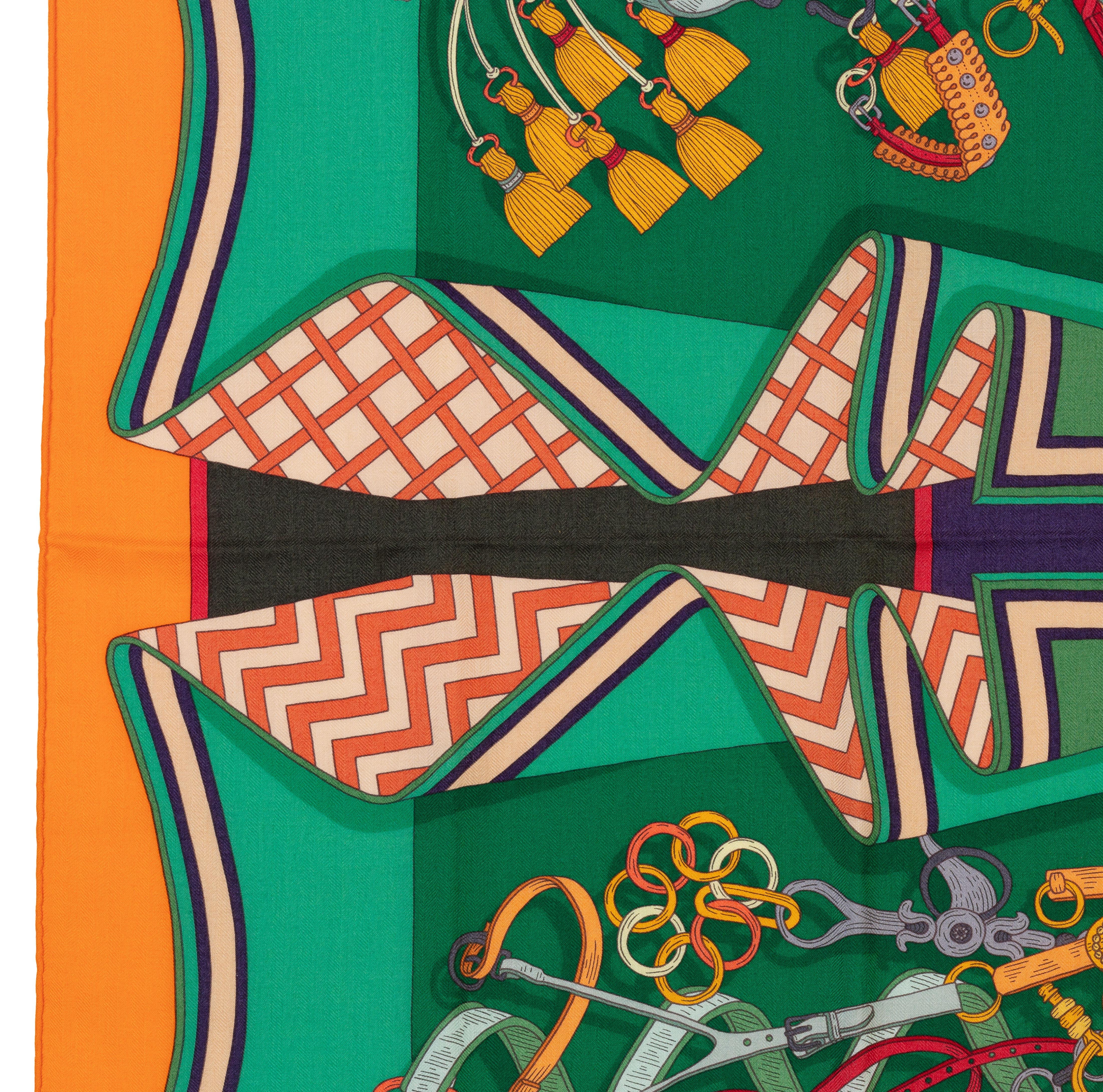 Auth. Hermes Shawl CS140 Bouquets Sellier - CS140 - Orange Green NEW For Sale 1