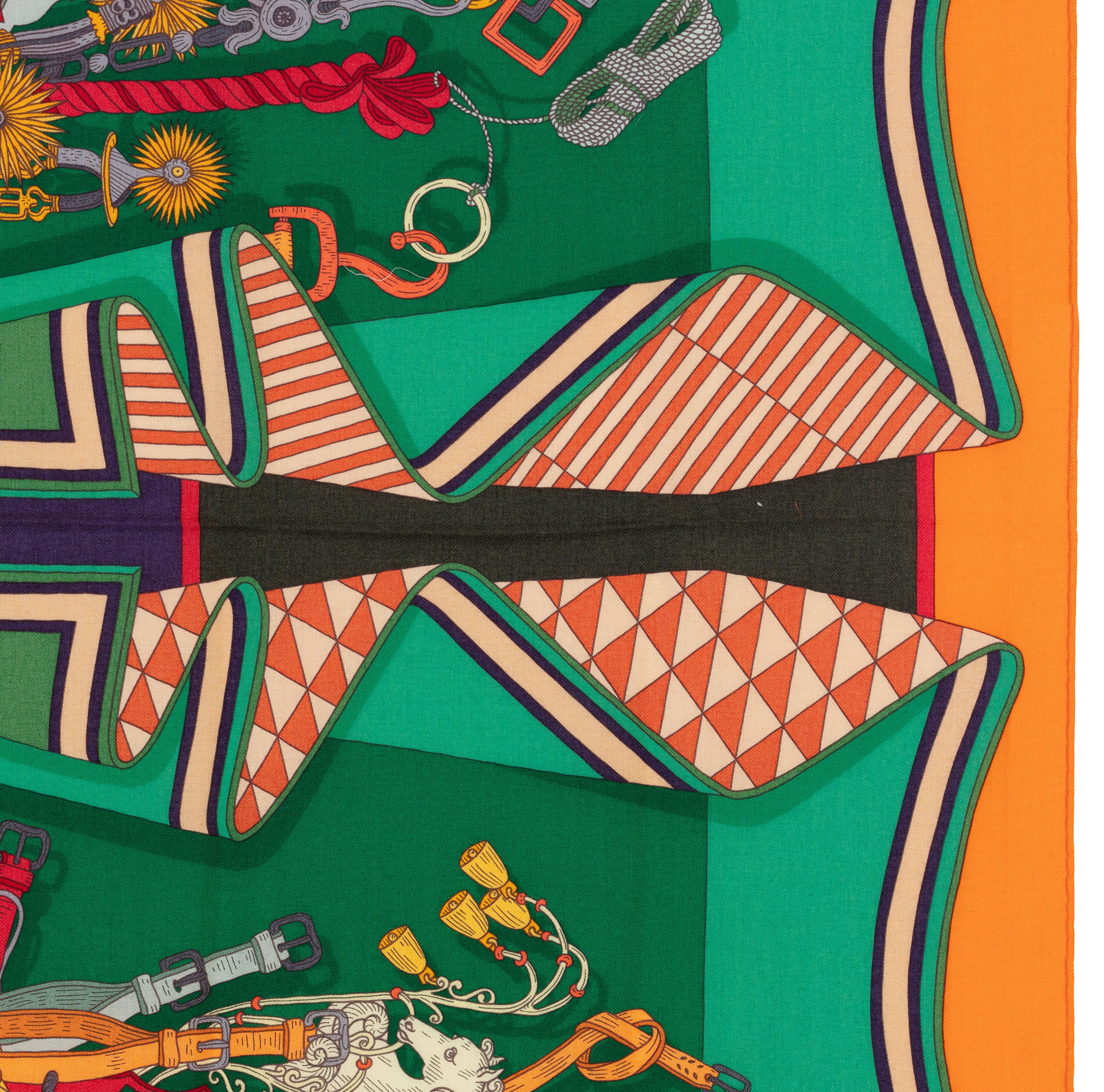 Auth. Hermes Shawl CS140 Bouquets Sellier - CS140 - Orange Green NEW For Sale 3