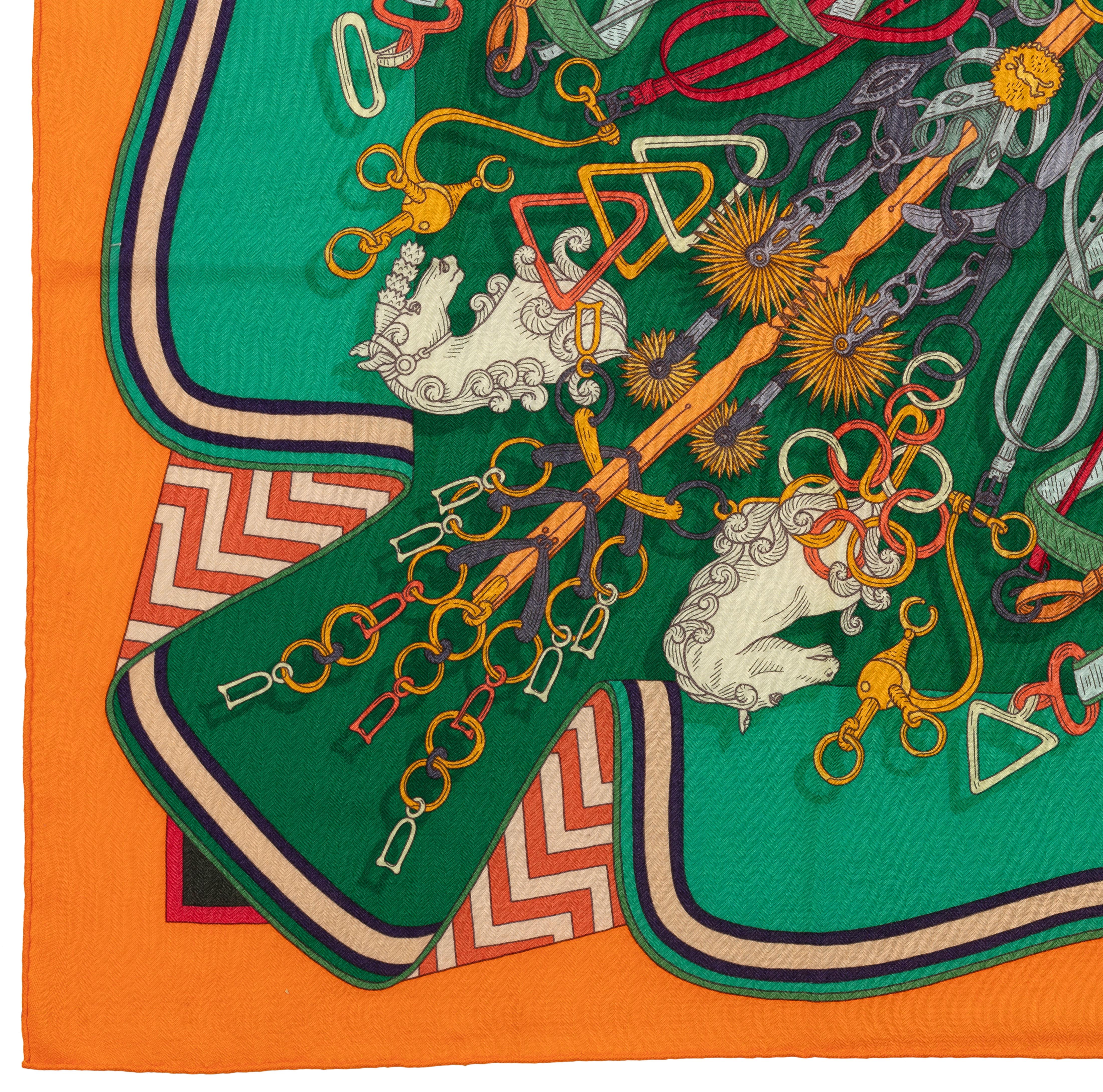 Auth. Hermes Shawl CS140 Bouquets Sellier - CS140 - Orange Green NEW For Sale 4
