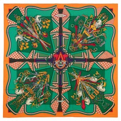 Auth. Hermes Shawl CS140 Bouquets Sellier - CS140 - Orange Green NEW