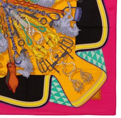 Auth. Hermes Shawl CS140 Bouquets Sellier - CS140 - Rose Vif Jaune Dor Noir NEW