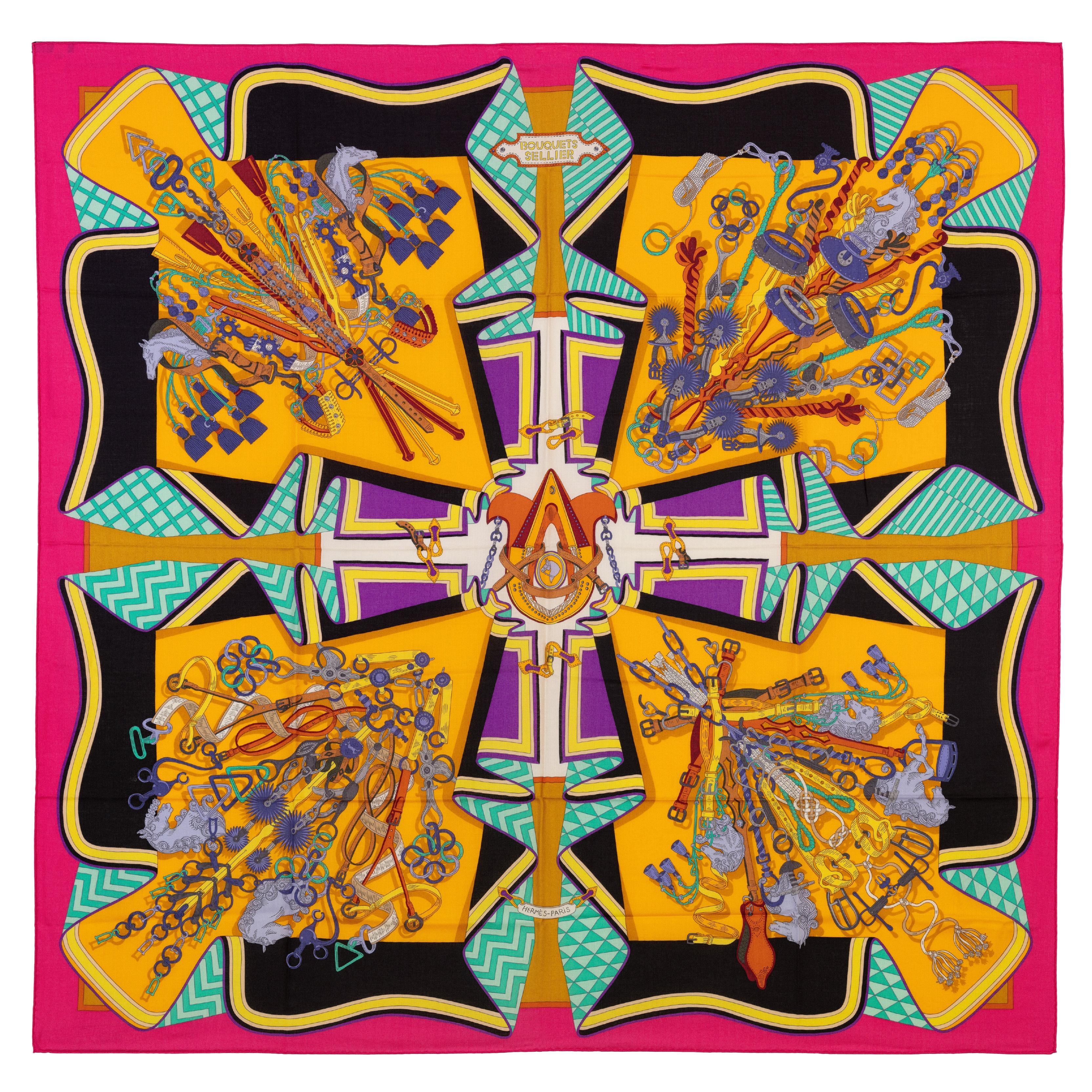 Aut. Chal Hermes CS140 Bouquets Sellier - CS140 - Rose Vif Jaune Dor Noir NUEVO en venta