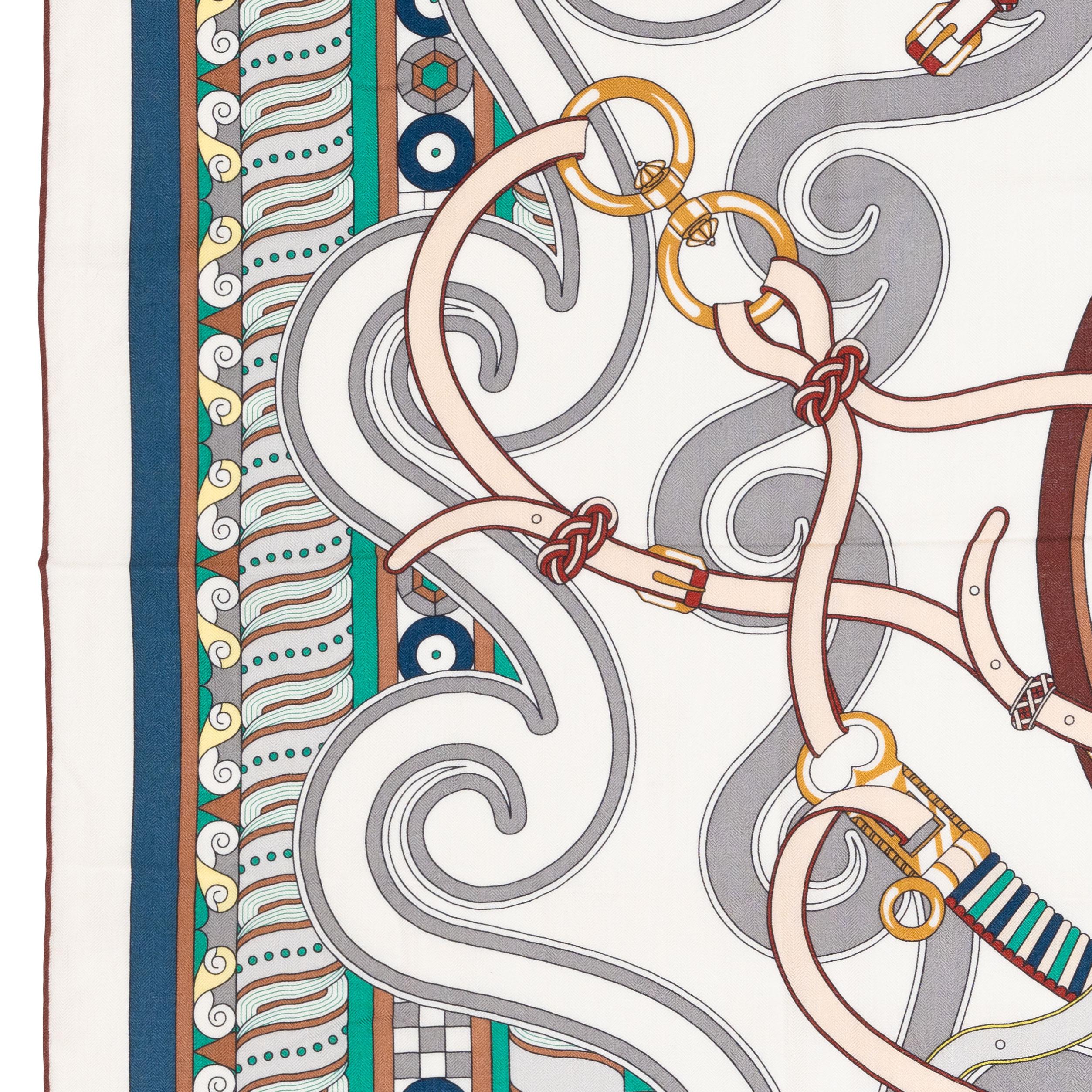Auth. Hermes Châle CS140 Harnais en Rosace - Blanc Vert Brun New Store Tag en vente 3