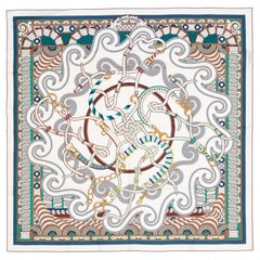 Autor. Hermes Schal CS140 Harnais en Rosace - Blanc Vert Brun New Store Tag