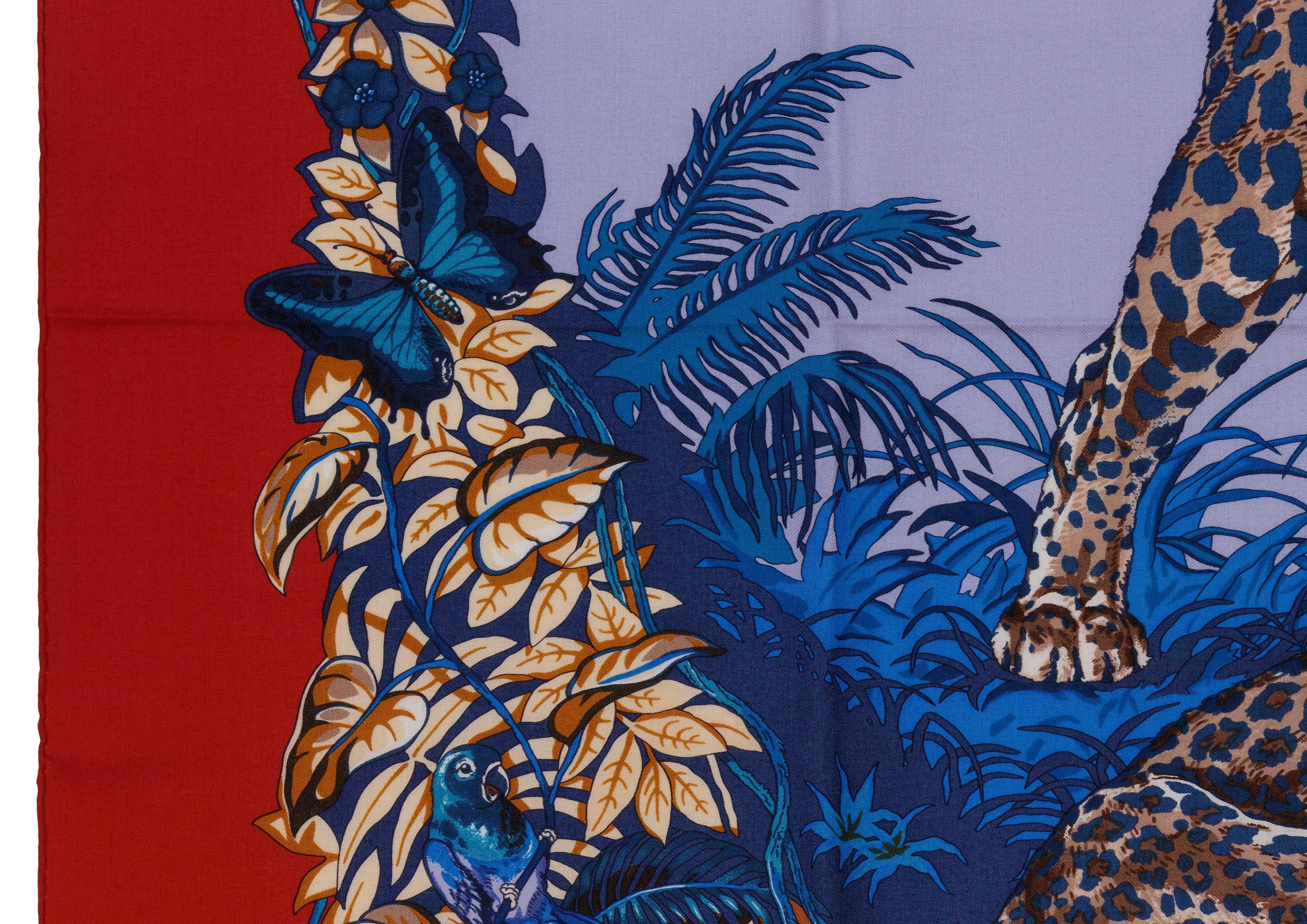 Auth. Hermes Shawl CS140 Jungle Love CS140 Red Navy NWCTS Super Collector NEW For Sale 7