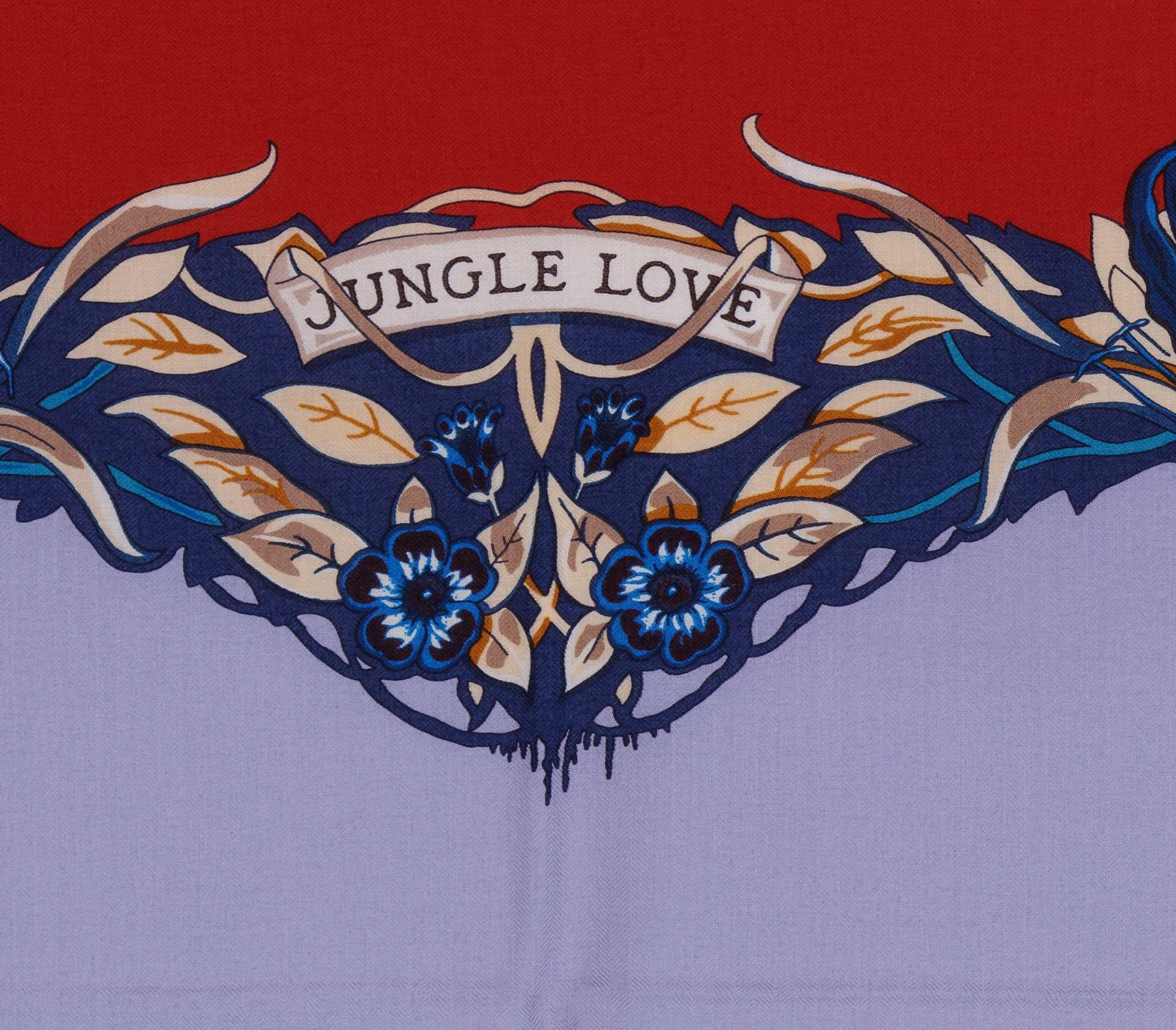 Auth. Hermes Shawl CS140 Jungle Love CS140 Red Navy NWCTS Super Collector NEW For Sale 8