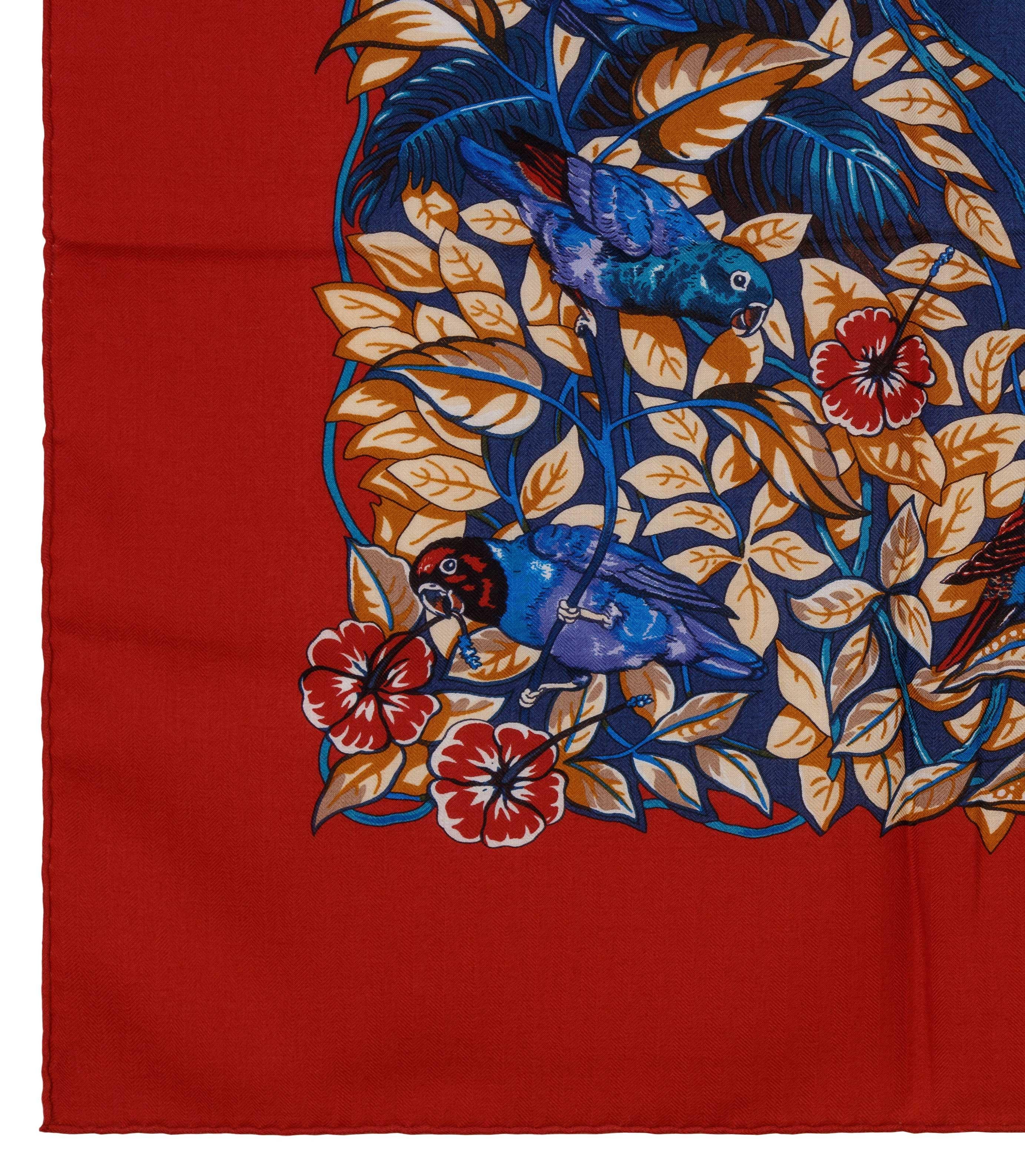 Auth. Hermes Shawl CS140 Jungle Love CS140 Red Navy NWCTS Super Collector NEW For Sale 9