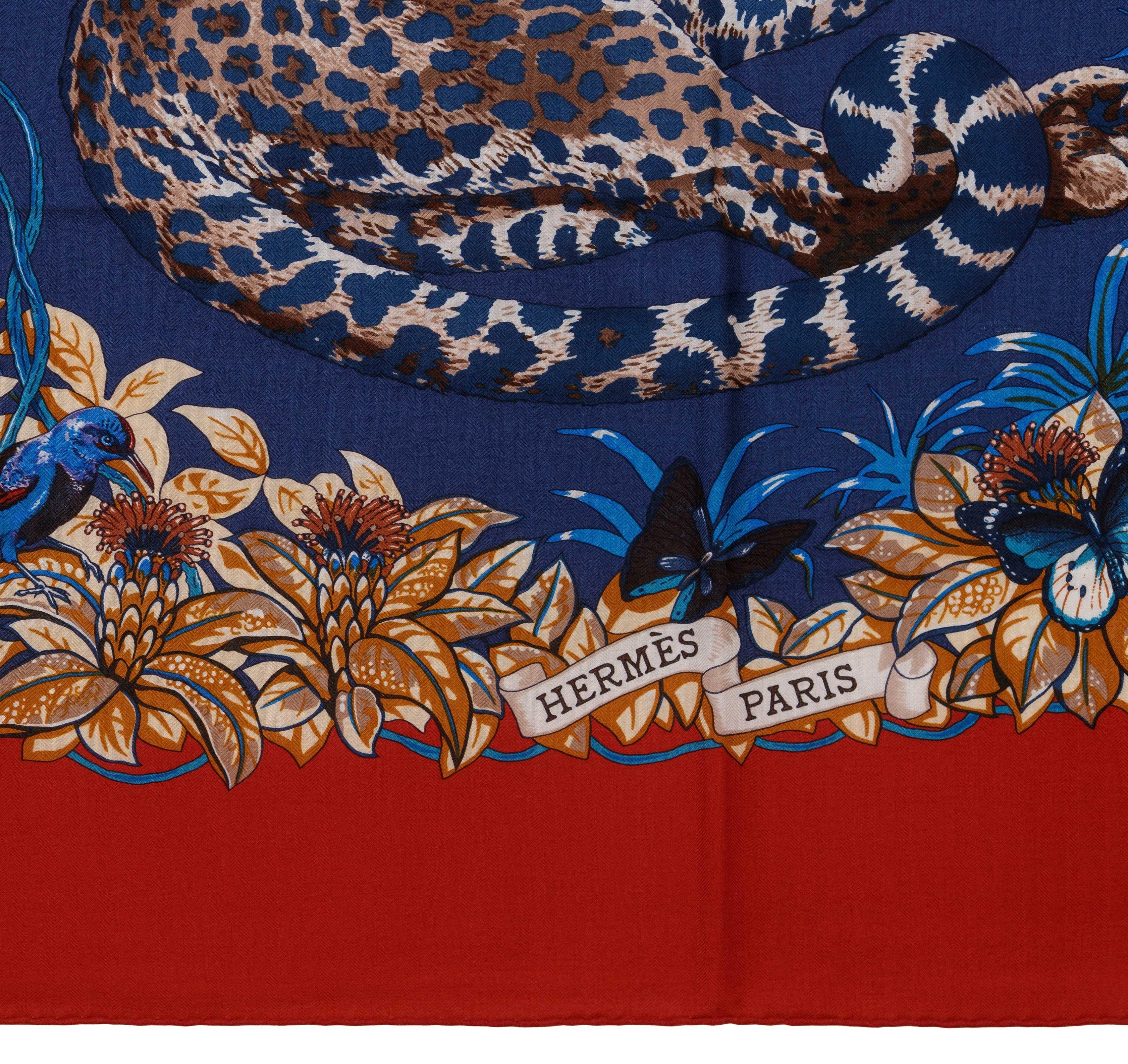 Auth. Hermes Shawl CS140 Jungle Love CS140 Red Navy NWCTS Super Collector NEW For Sale 11