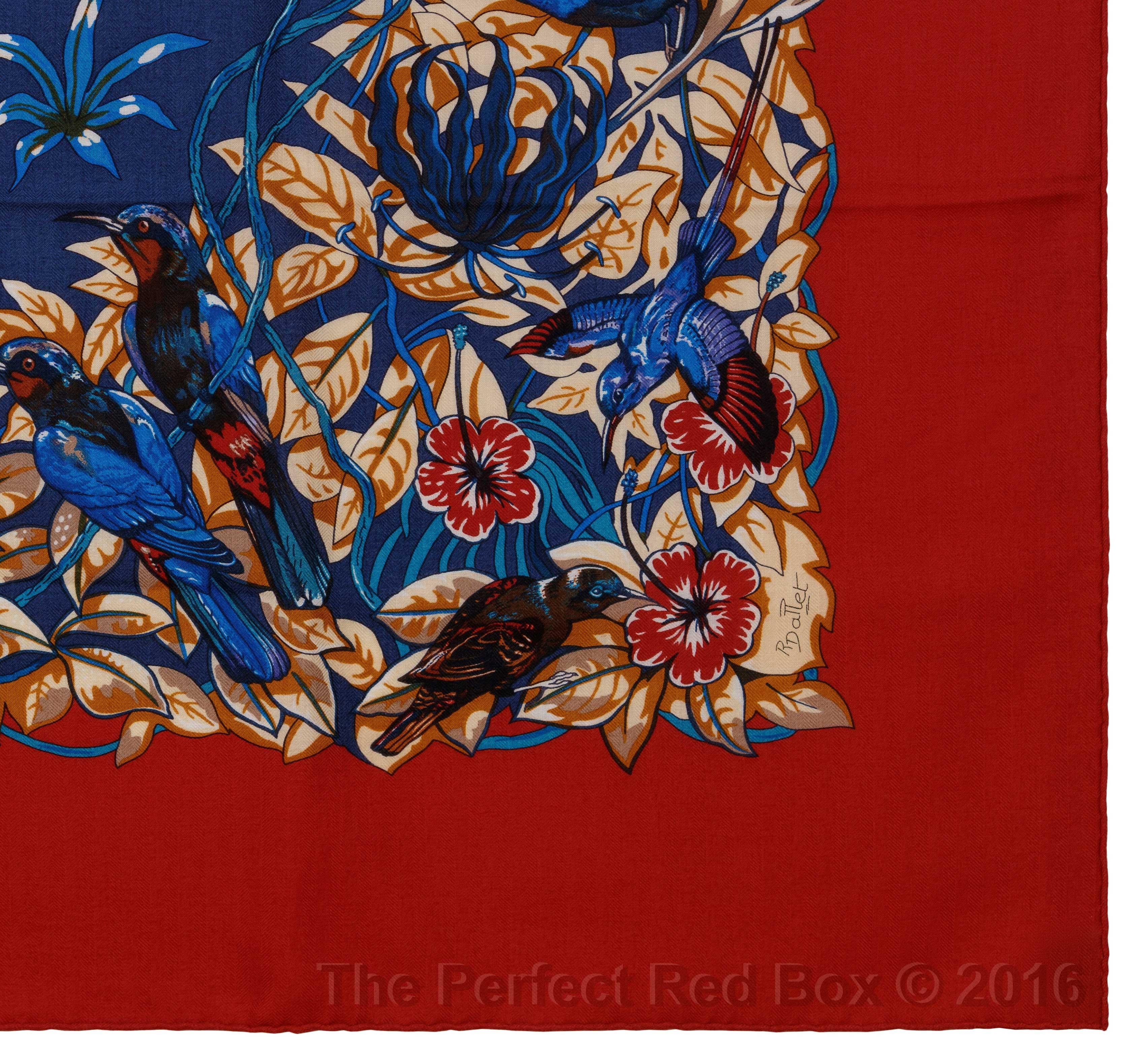 Auth. Hermes Shawl CS140 Jungle Love CS140 Red Navy NWCTS Super Collector NEW For Sale 12