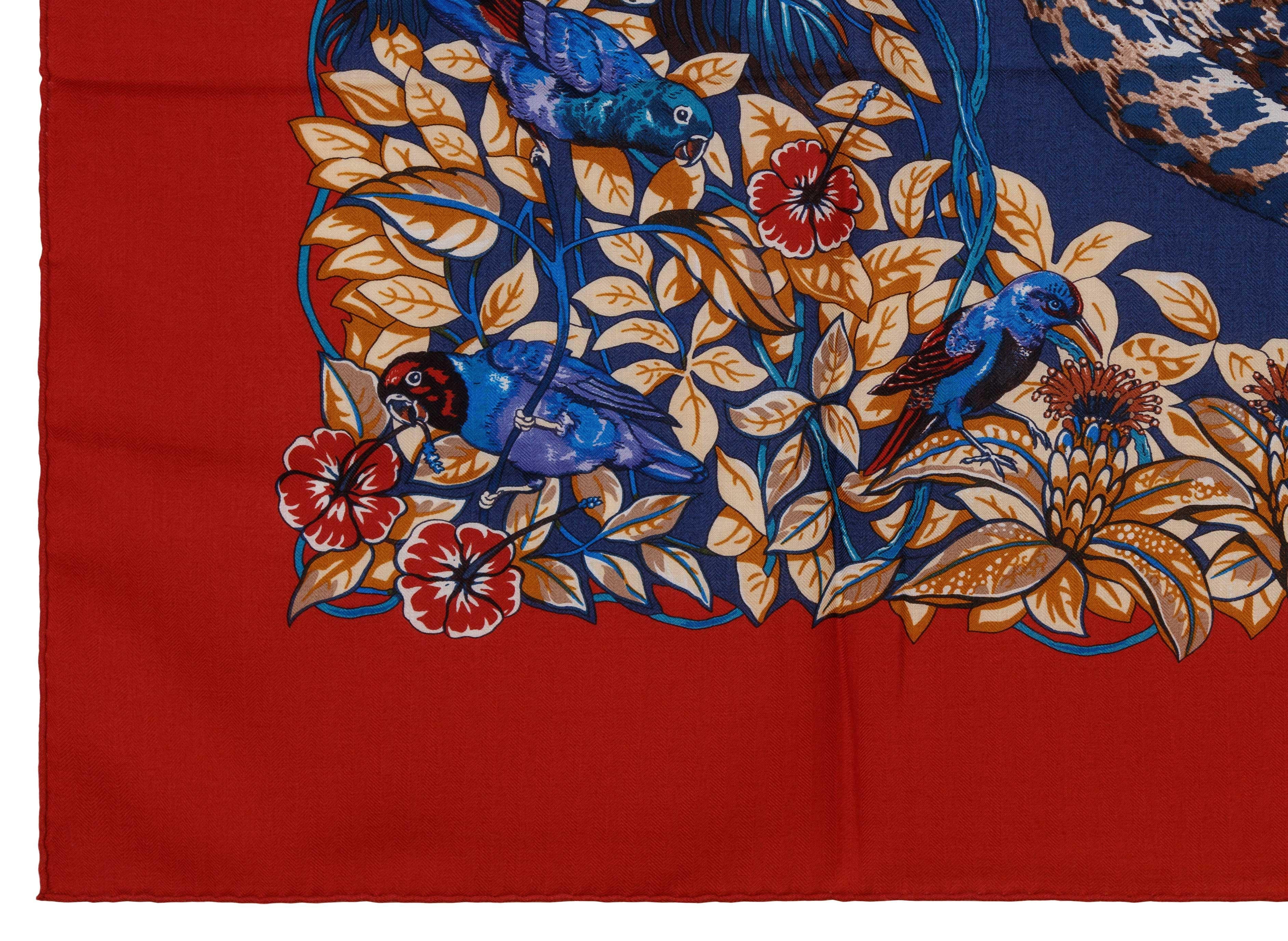 Auth. Hermes Shawl CS140 Jungle Love CS140 Red Navy NWCTS Super Collector NEW For Sale 14